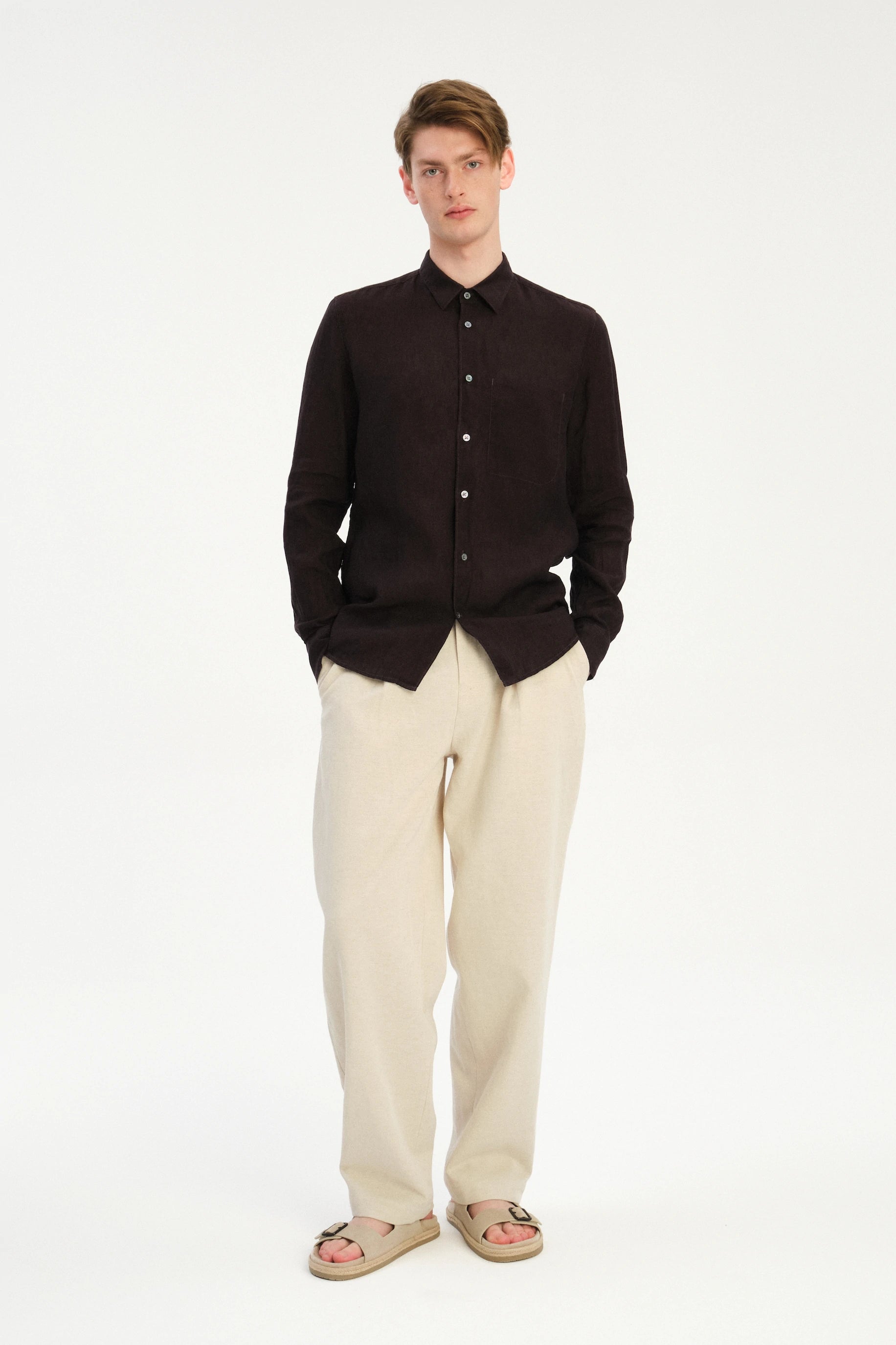 Feel Good Shirt in Pure Chocolate Brown Italian Linen