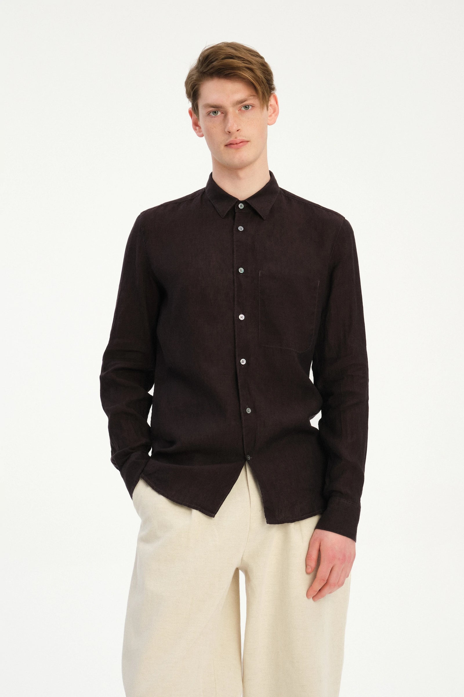 Feel Good Shirt in a Deep Chocolate Brown Italian Linen