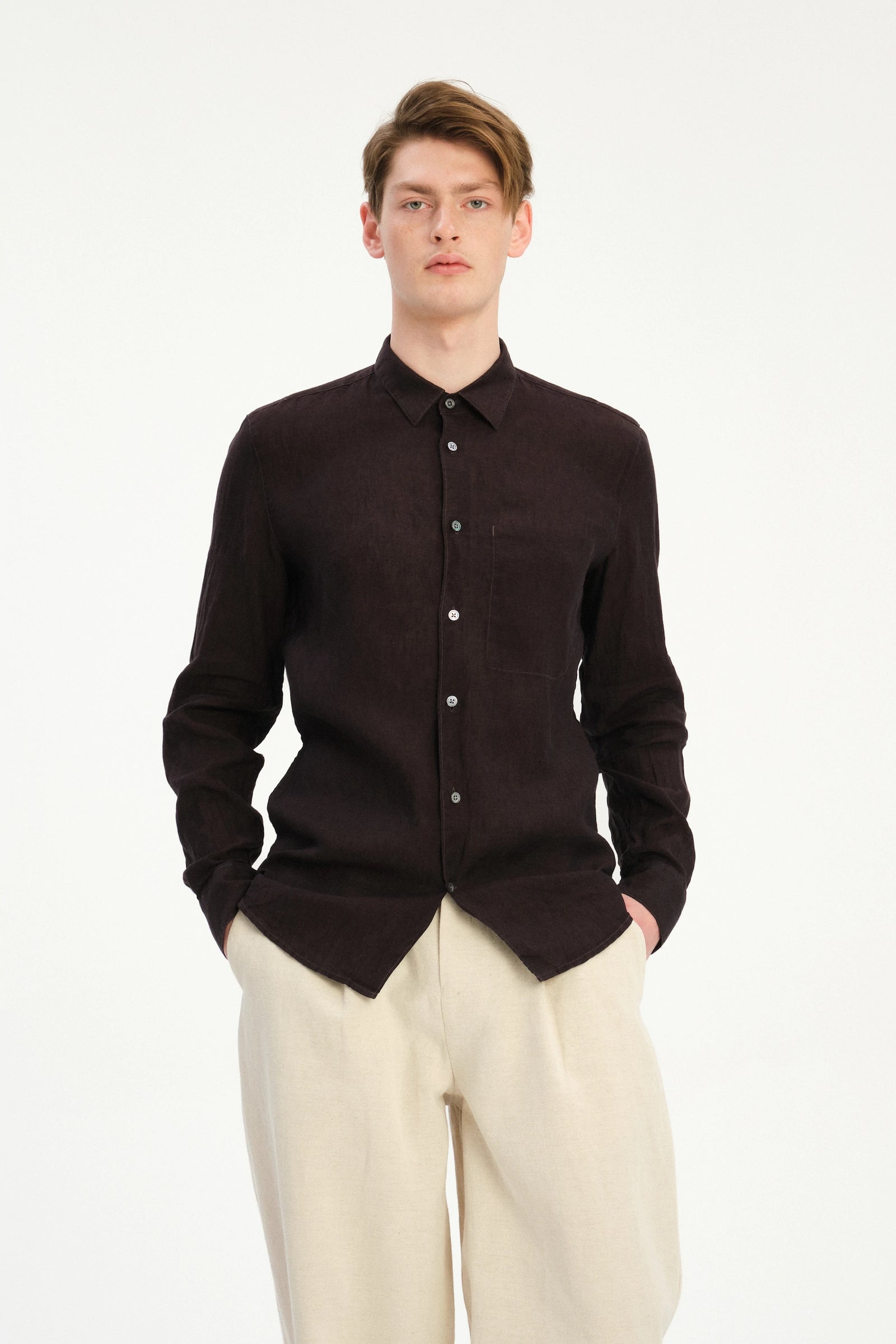 Feel Good Shirt in a Deep Chocolate Brown Italian Linen