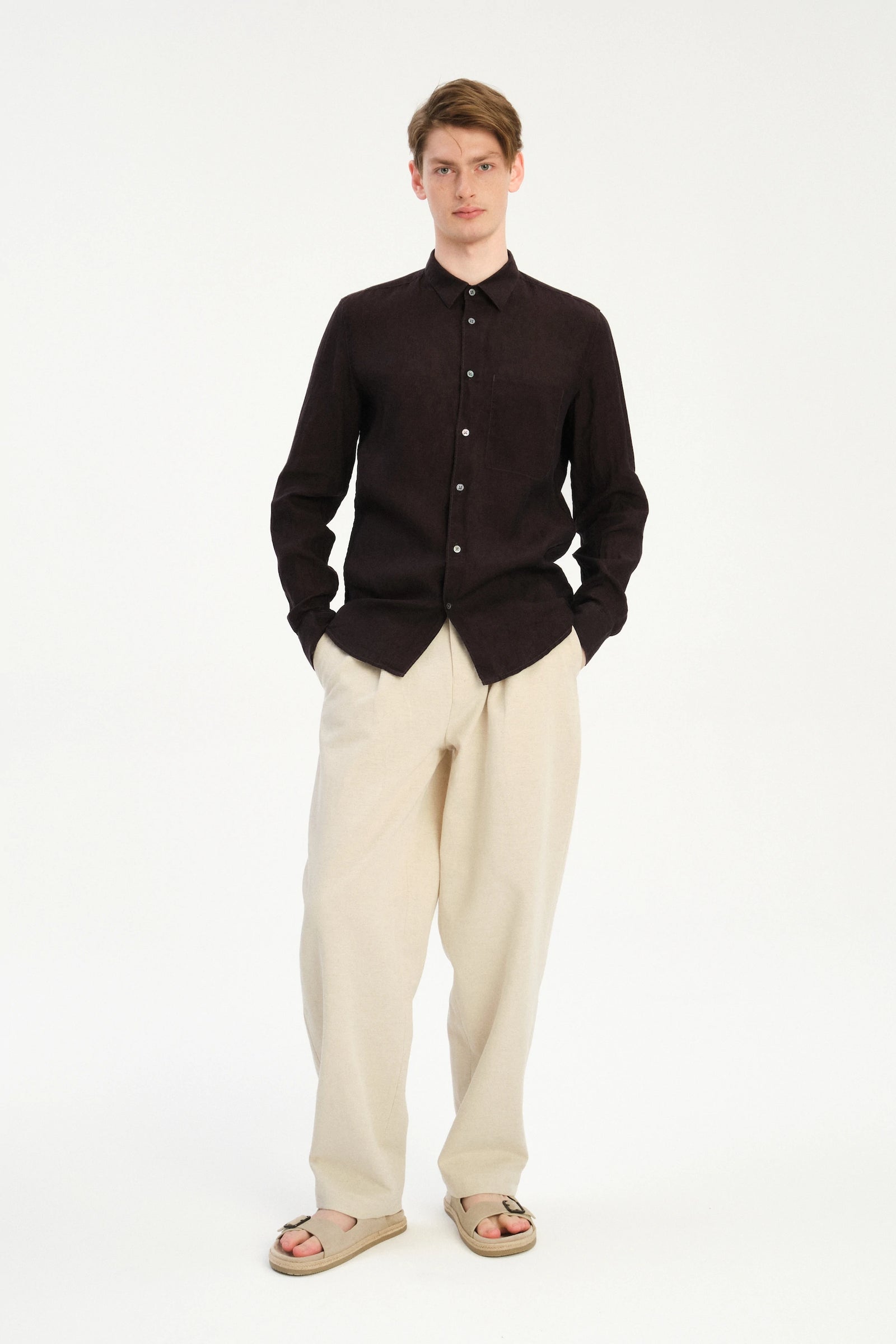 Feel Good Shirt in a Deep Chocolate Brown Italian Linen