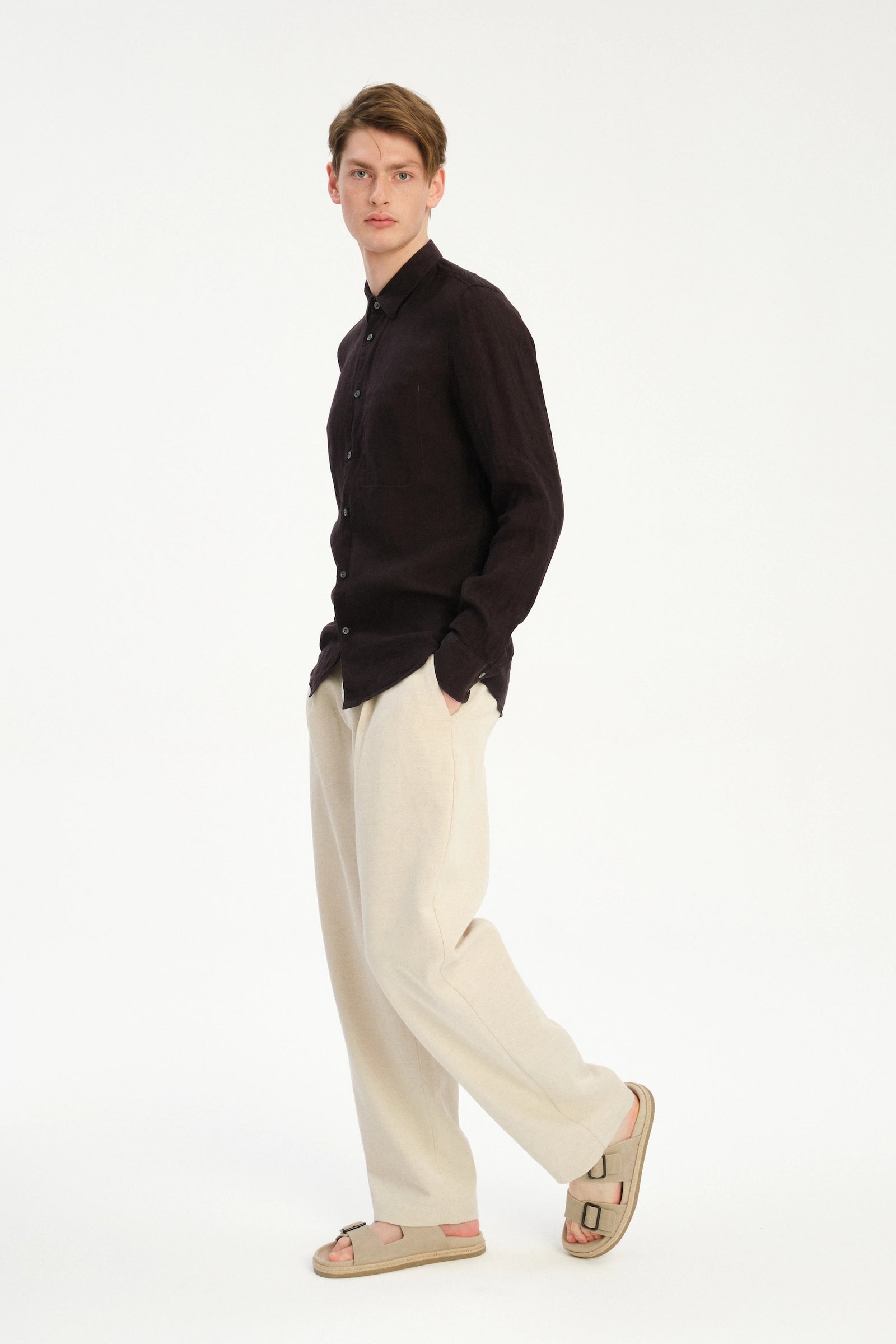 Feel Good Shirt in a Deep Chocolate Brown Italian Linen