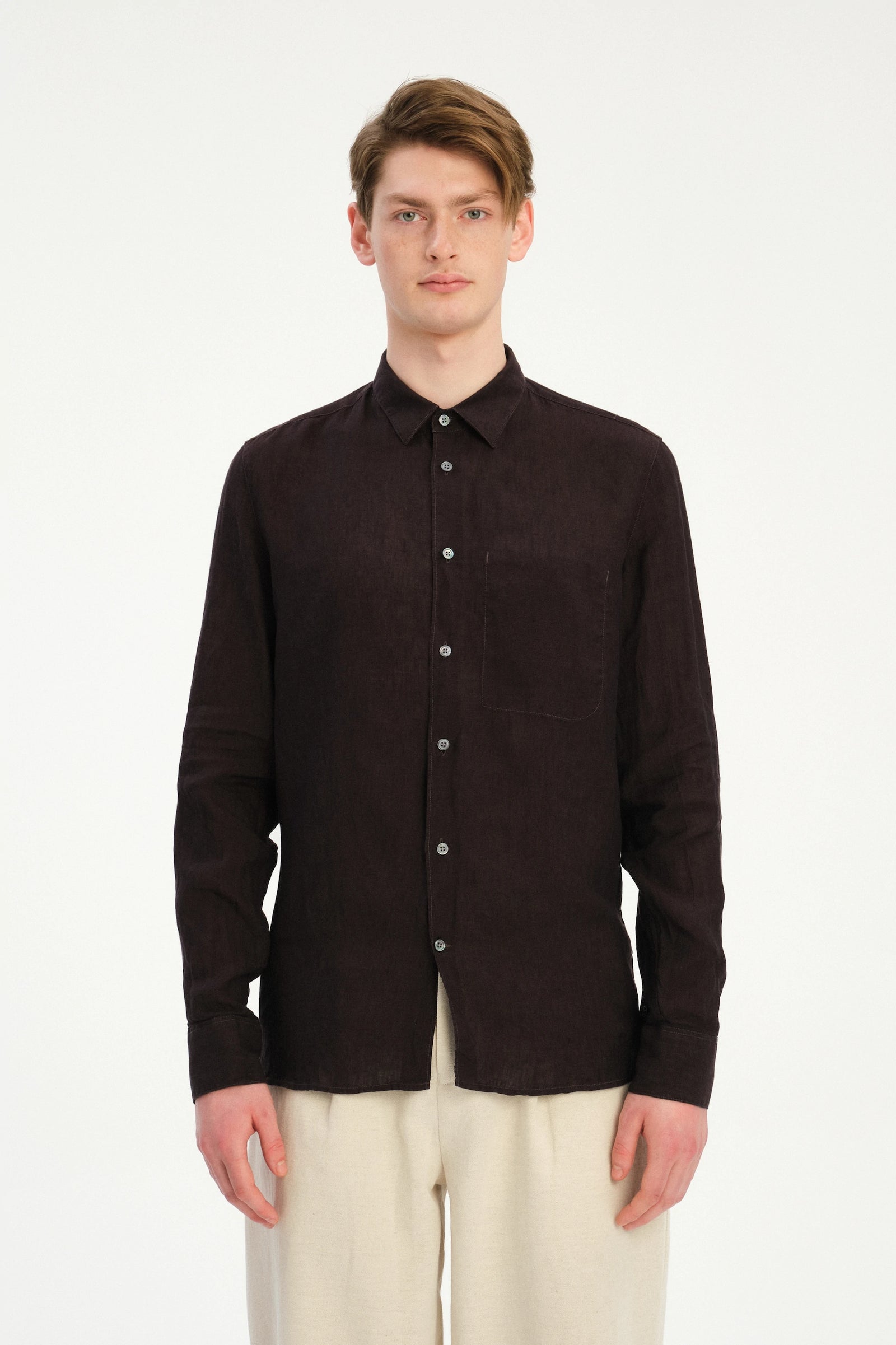 Feel Good Shirt in a Deep Chocolate Brown Italian Linen