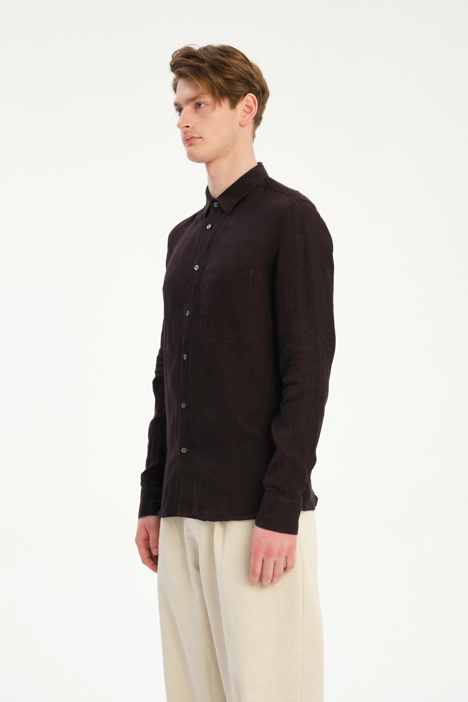 Feel Good Shirt in a Deep Chocolate Brown Italian Linen