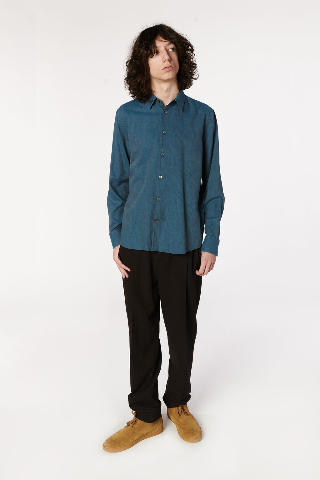 Feel Good Shirt in the Finest Sapphire Blue Fine Herringbone Soft Italian Cotton Flannel