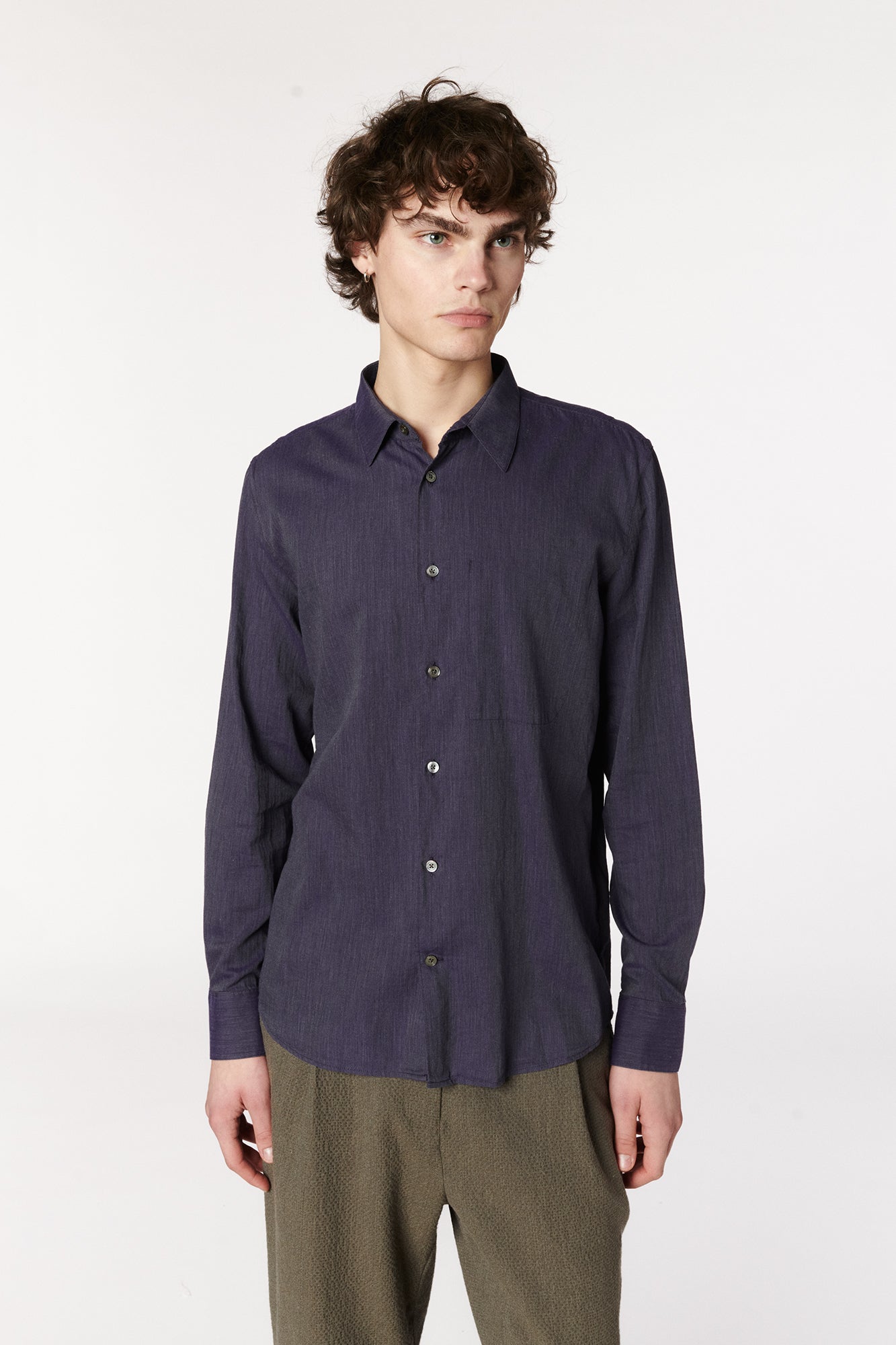 Feel Good Shirt in the Finest Purple Black Fine Herringbone Soft Italian Cotton Flannel