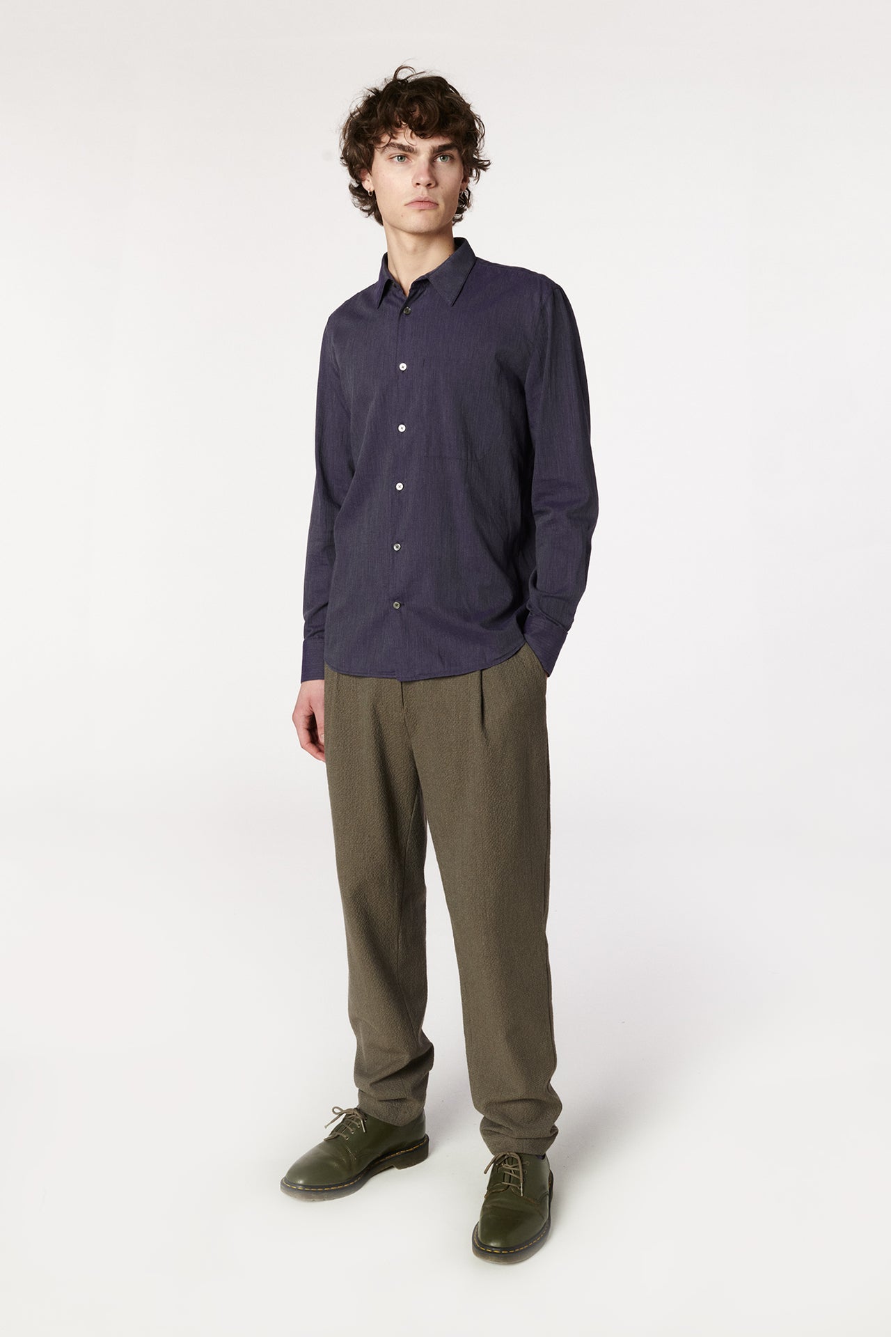 Feel Good Shirt in the Finest Purple Black Fine Herringbone Soft Italian Cotton Flannel