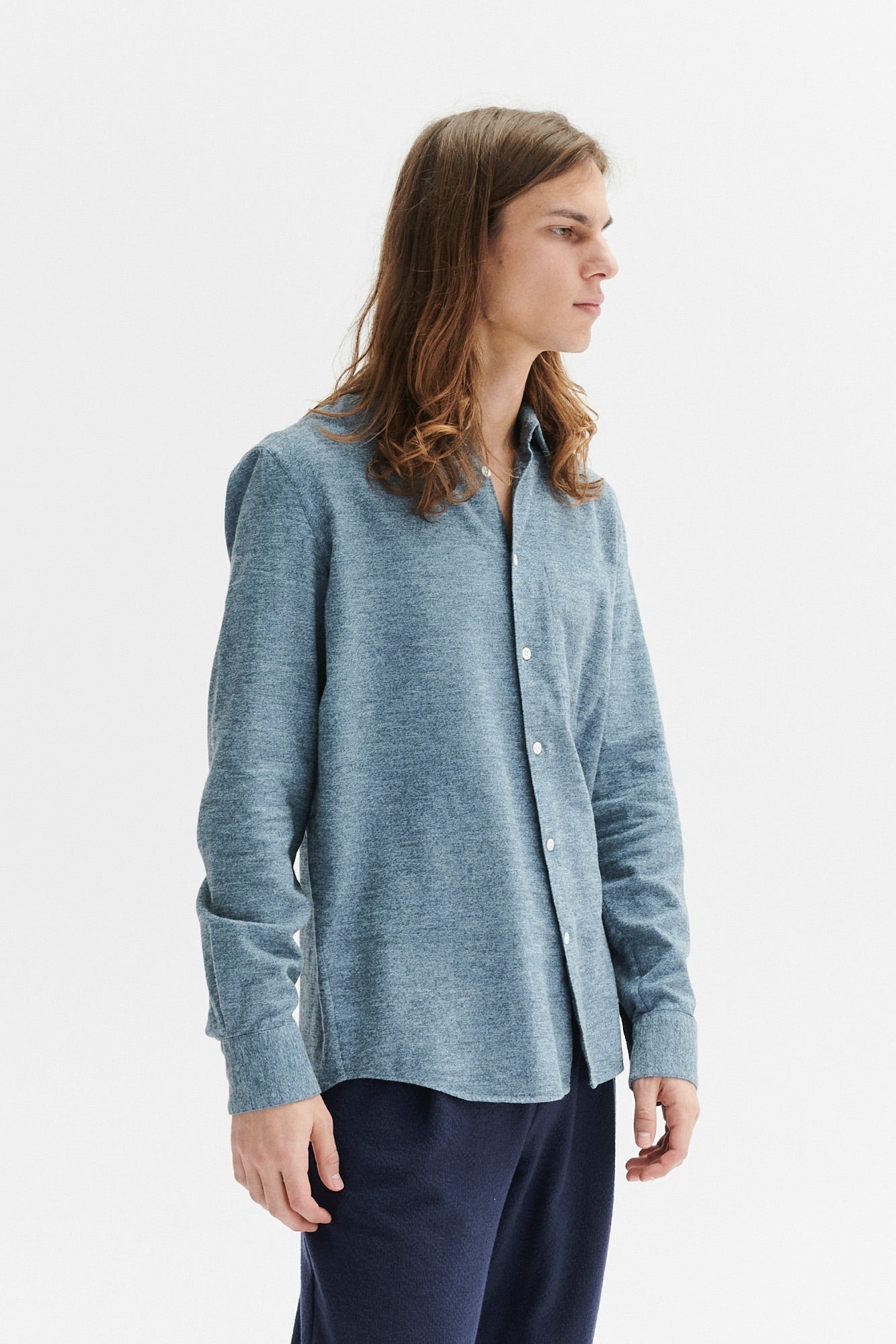 Feel Good Shirt in a Blue Utterly Soft Melange Italian Cotton Flannel by Albini