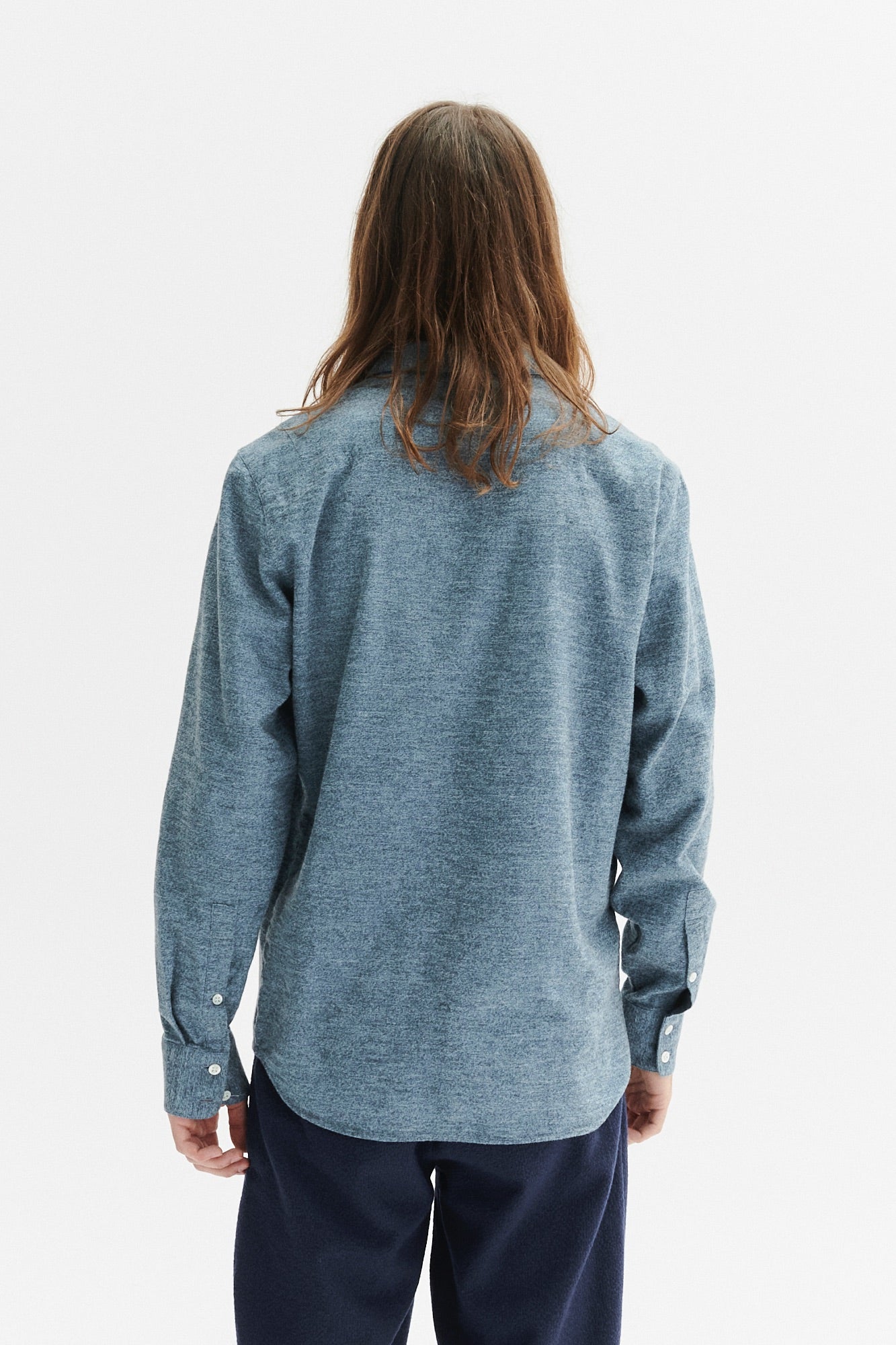 Feel Good Shirt in a Blue Utterly Soft Melange Italian Cotton Flannel by Albini