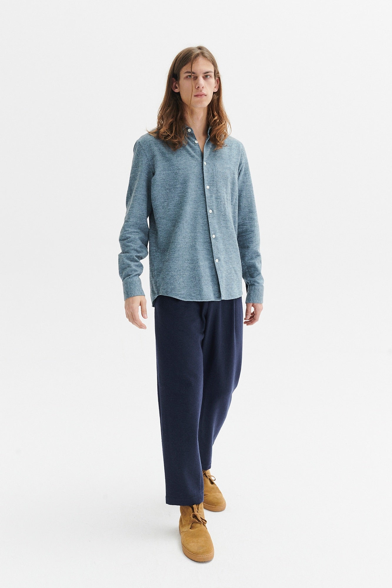 Feel Good Shirt in a Blue Utterly Soft Melange Italian Cotton Flannel by Albini
