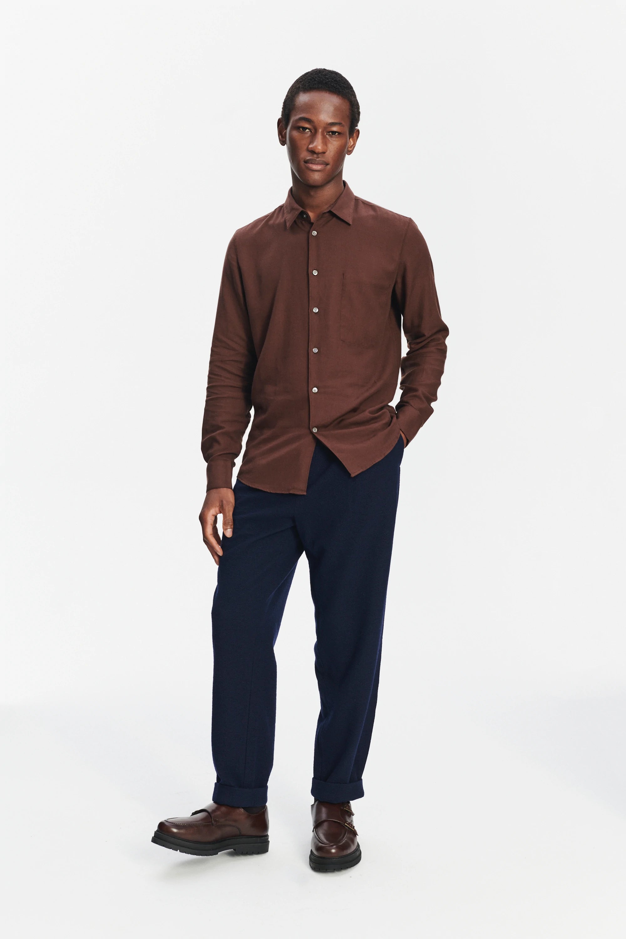 Feel Good Shirt in a Brown Italian Cotton and Cashmere Flannel by Albini