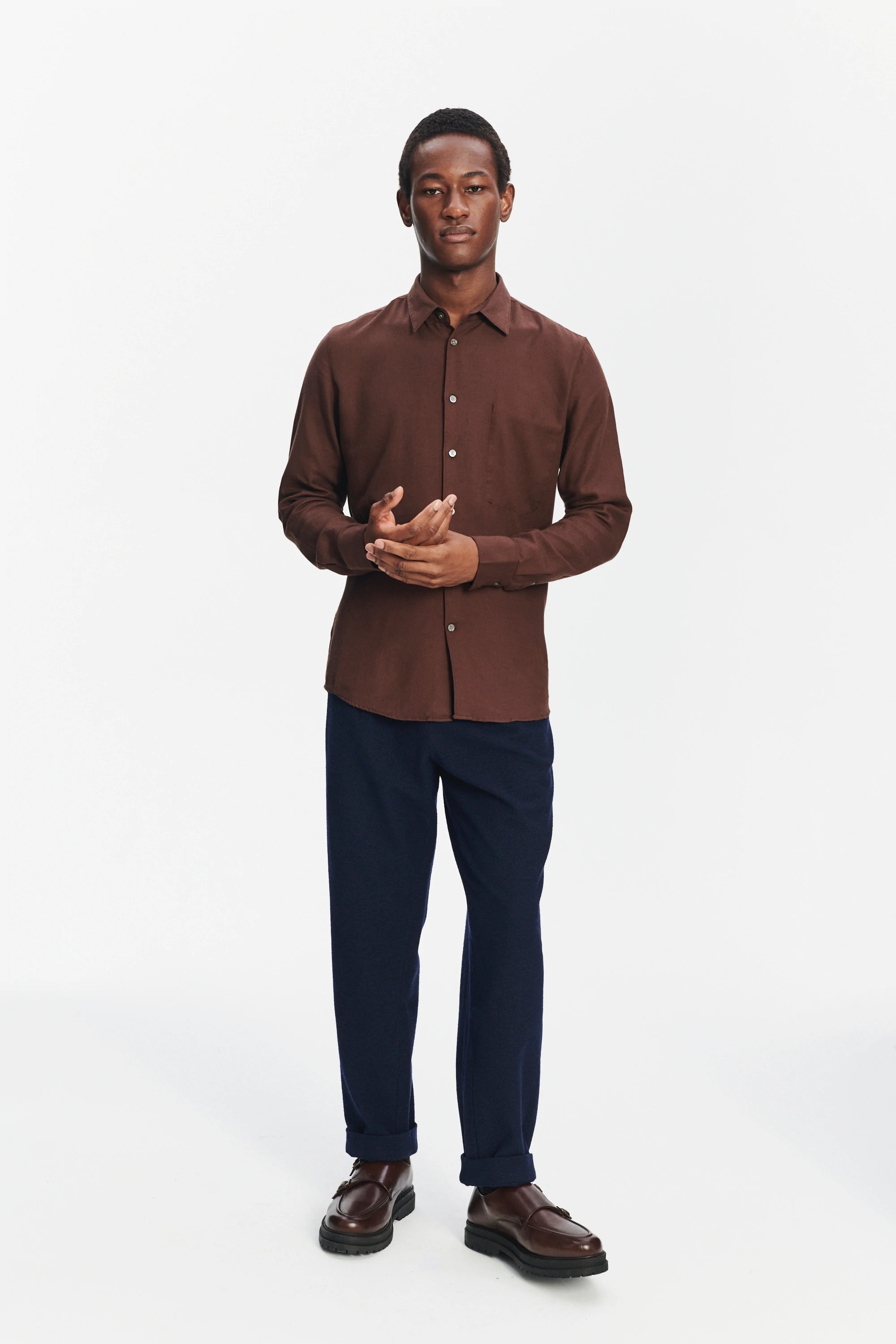 Feel Good Shirt in a Brown Italian Cotton and Cashmere Flannel by Albini