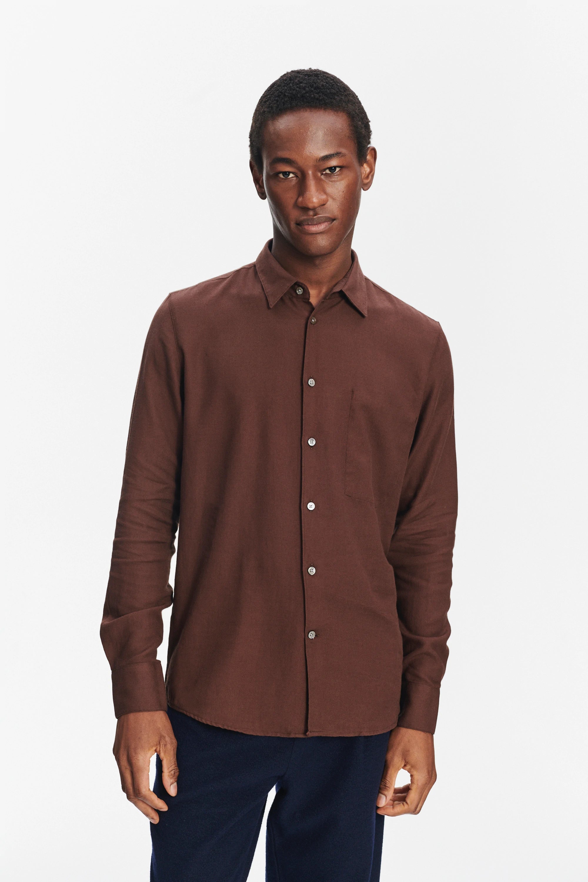 Feel Good Shirt in a Brown Italian Cotton and Cashmere Flannel by Albini