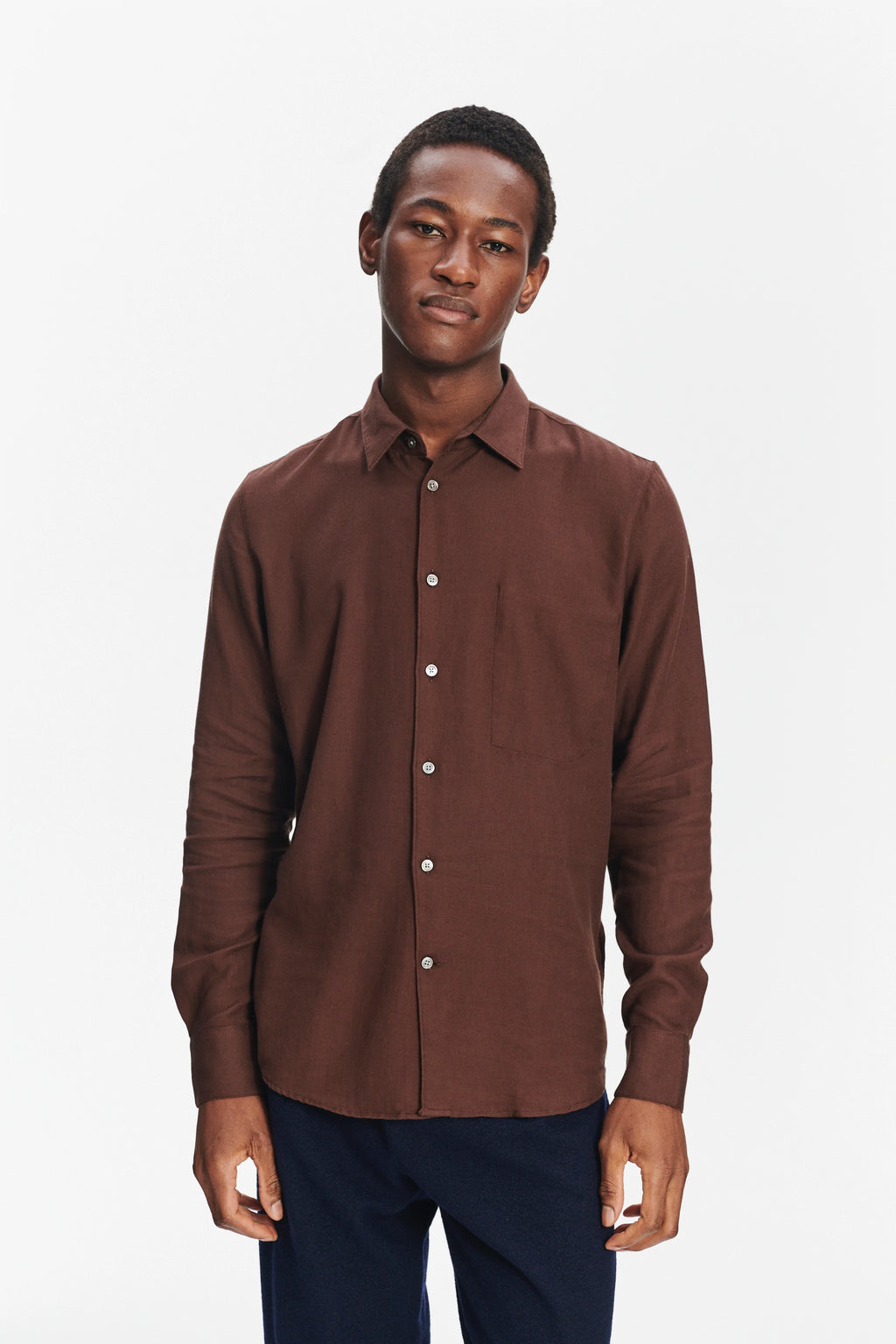 Feel Good Shirt in a Brown Italian Cotton and Cashmere Flannel by Albini