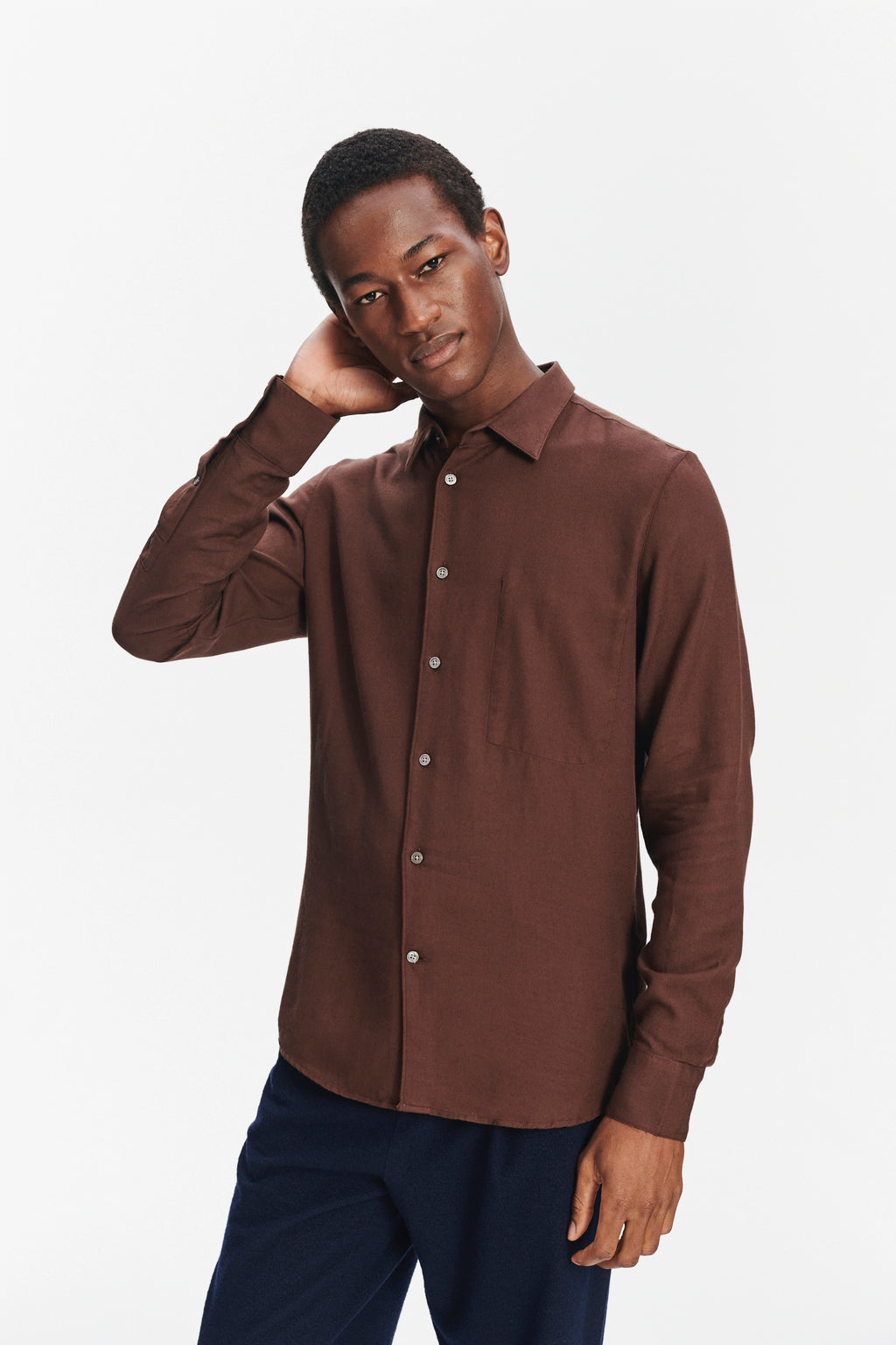 Feel Good Shirt in a Brown Italian Cotton and Cashmere Flannel by Albini