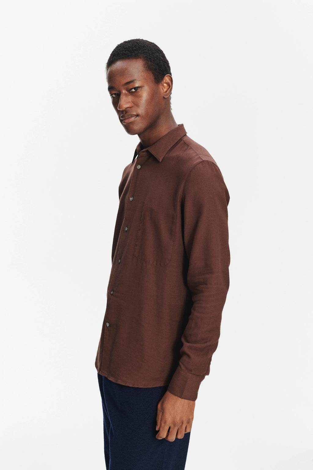 Feel Good Shirt in a Brown Italian Cotton and Cashmere Flannel by Albini