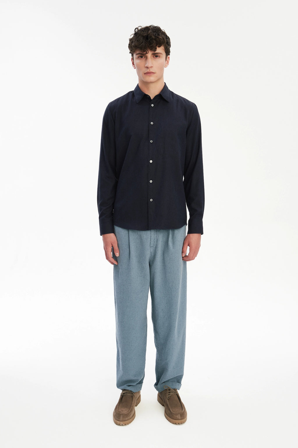 Feel Good Shirt in Navy Silky Italian Lyocell and Organic Cotton Flannel