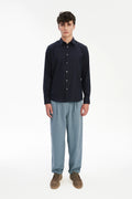 Feel Good Shirt in Navy Silky Italian Lyocell and Organic Cotton Flannel