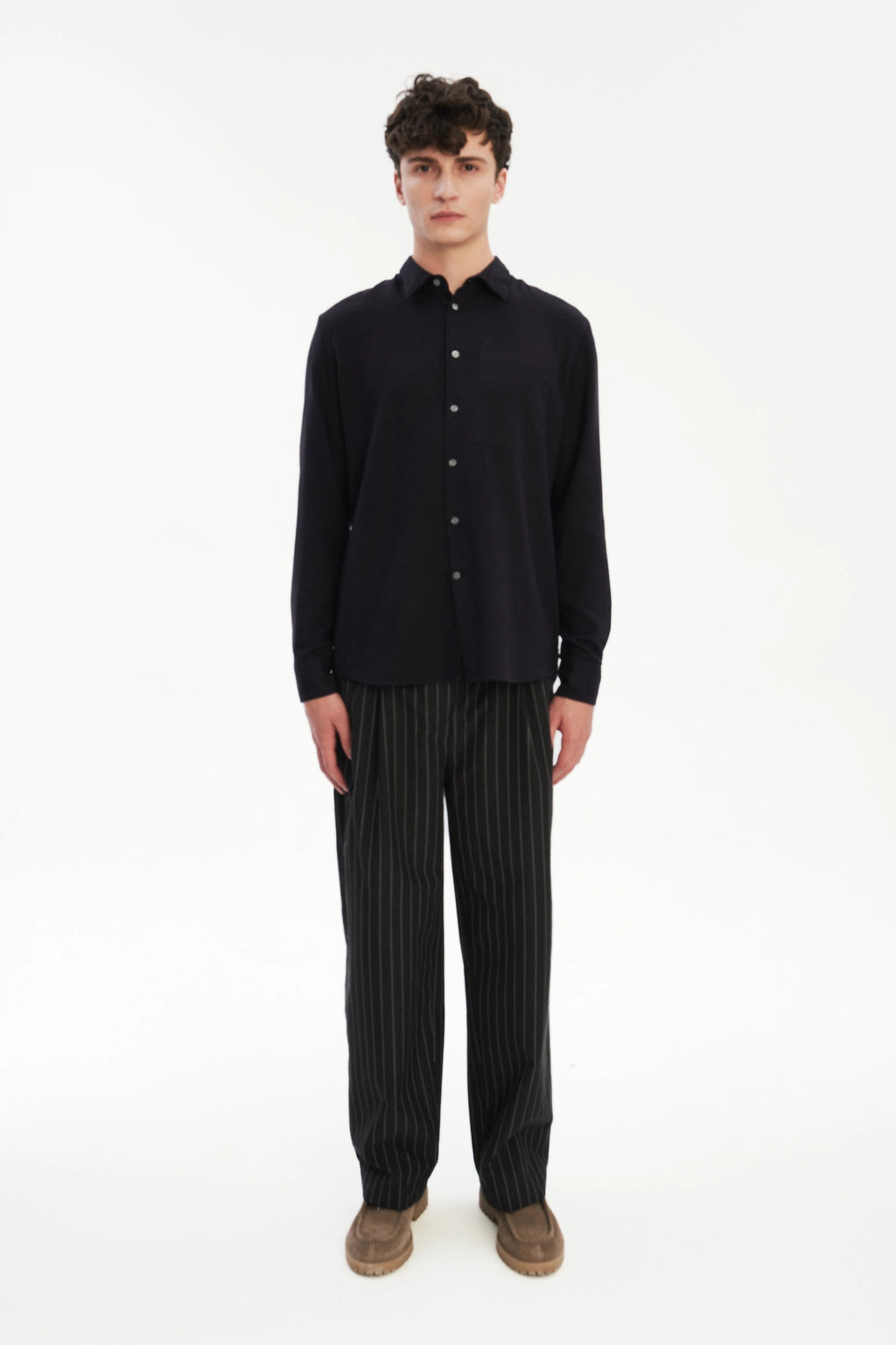 Feel Good Shirt in Dark Navy Silky Italian Lyocell and Organic Cotton Flannel