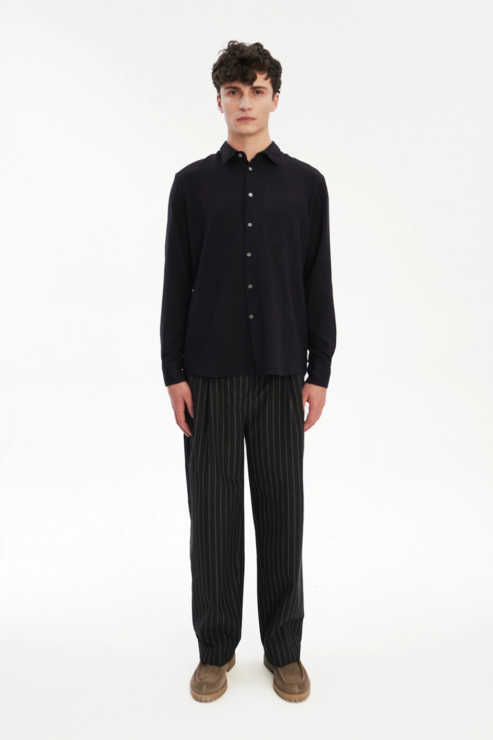 Feel Good Shirt in Dark Navy Silky Italian Lyocell and Organic Cotton Flannel
