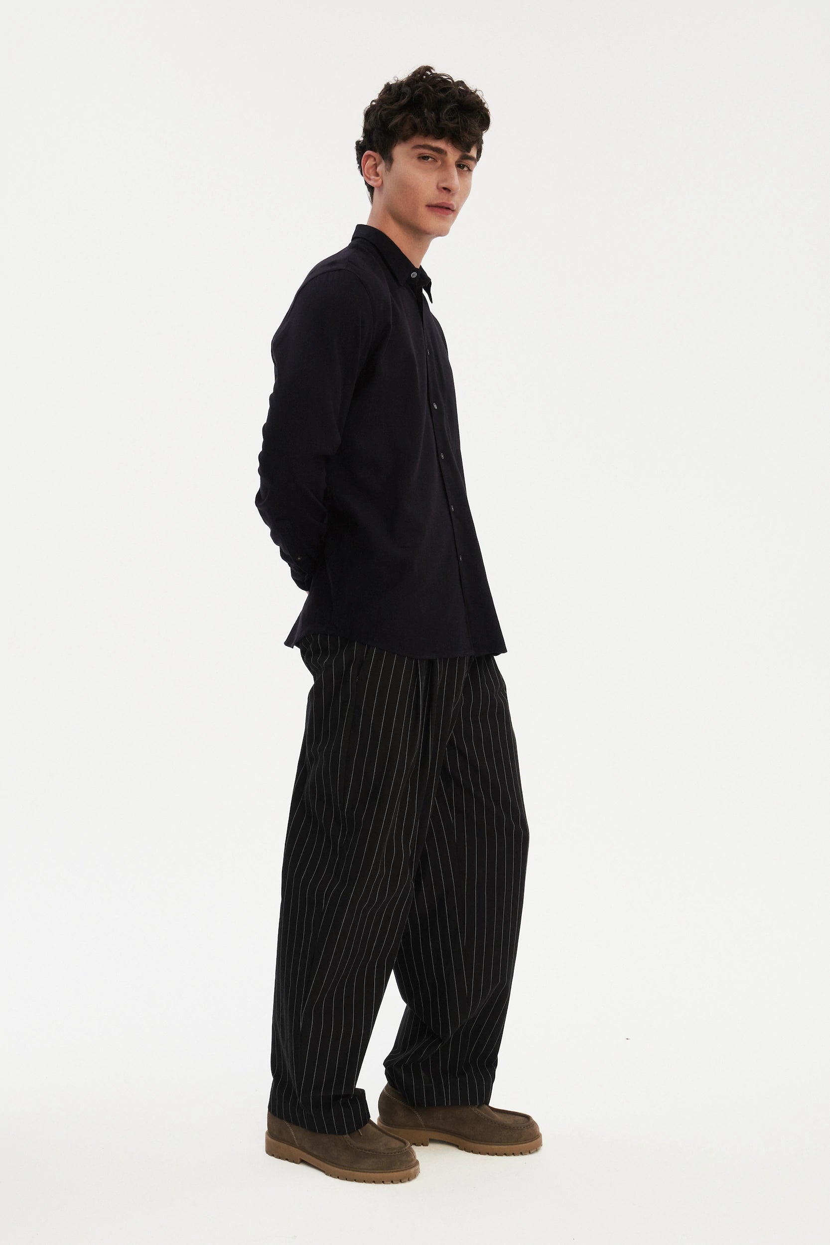 Feel Good Shirt in Dark Navy Silky Italian Lyocell and Organic Cotton Flannel