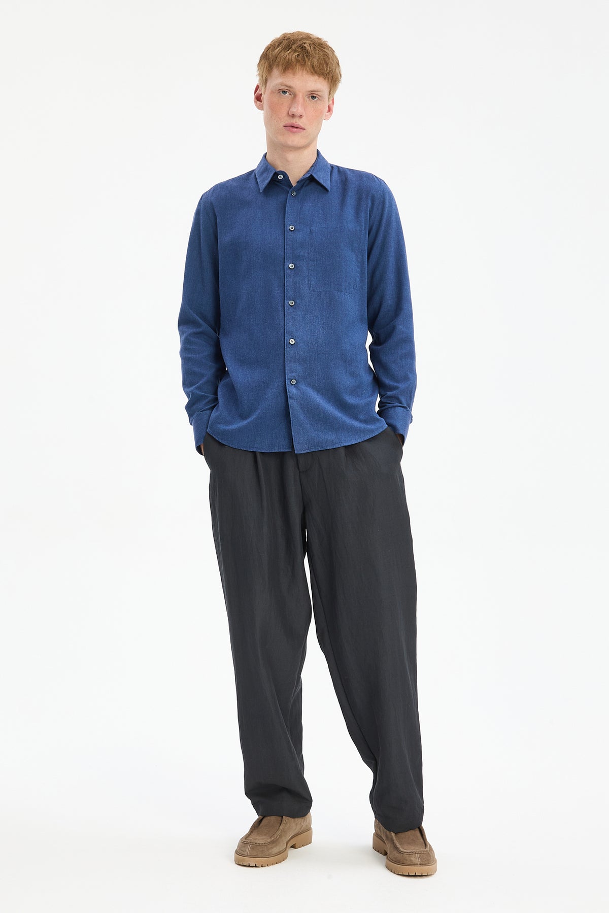 Feel Good Shirt in Cobalt Blue Organic Cotton and Tencel