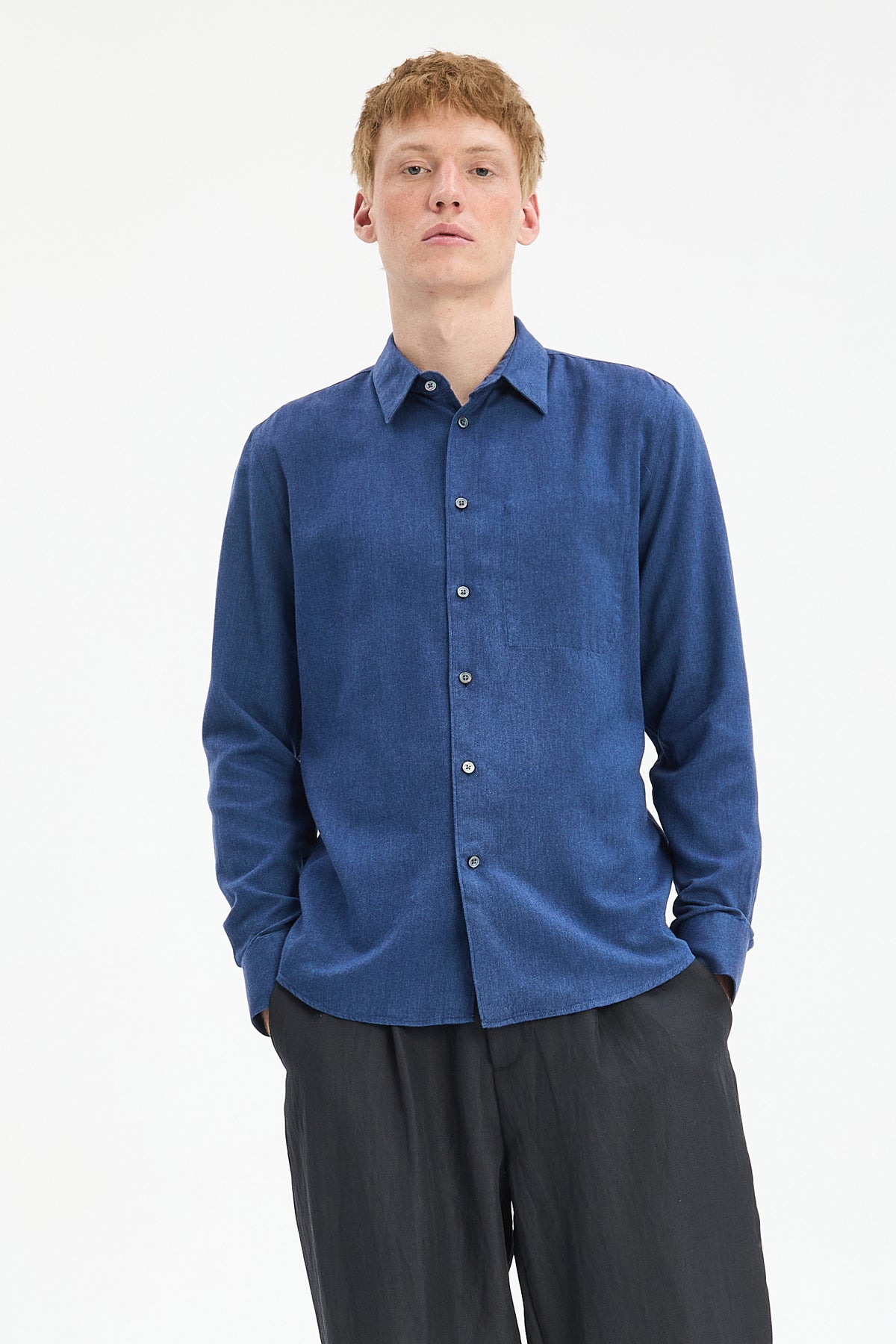 Feel Good Shirt in Cobalt Blue Organic Cotton and Tencel