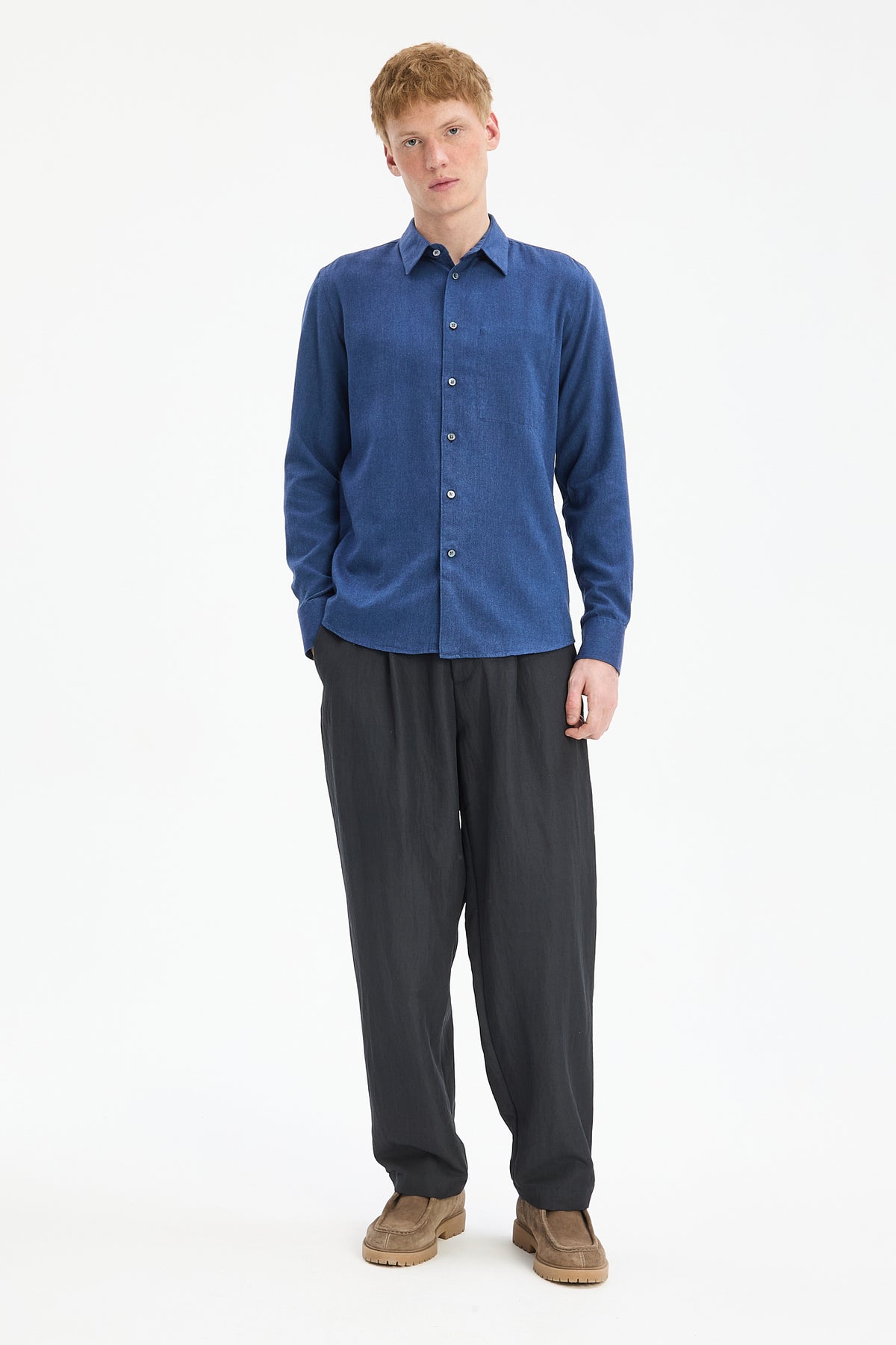Feel Good Shirt in Cobalt Blue Organic Cotton and Tencel