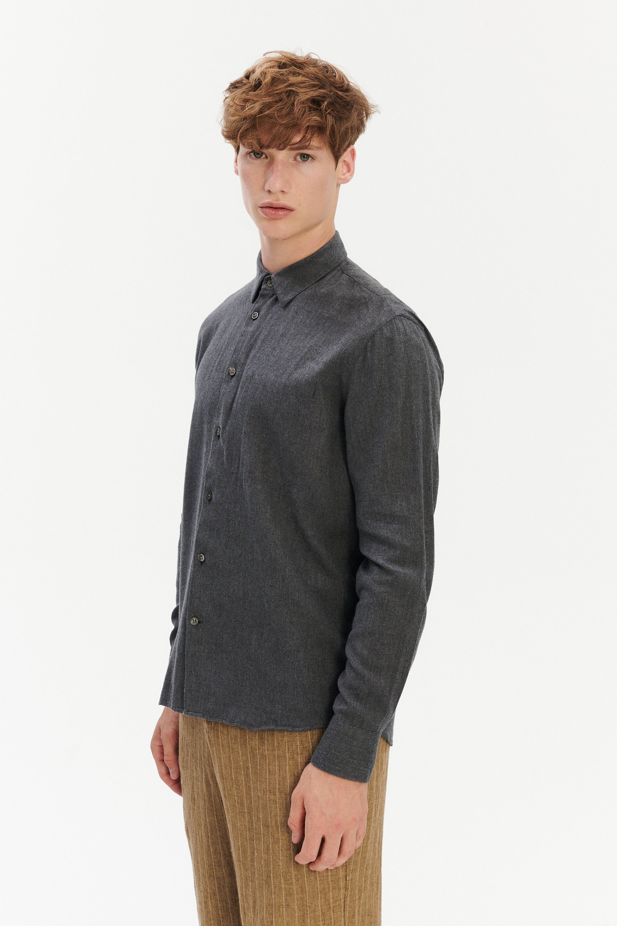Feel Good Shirt in Anthracite Silky Italian Lyocell and Organic Cotton Flannel