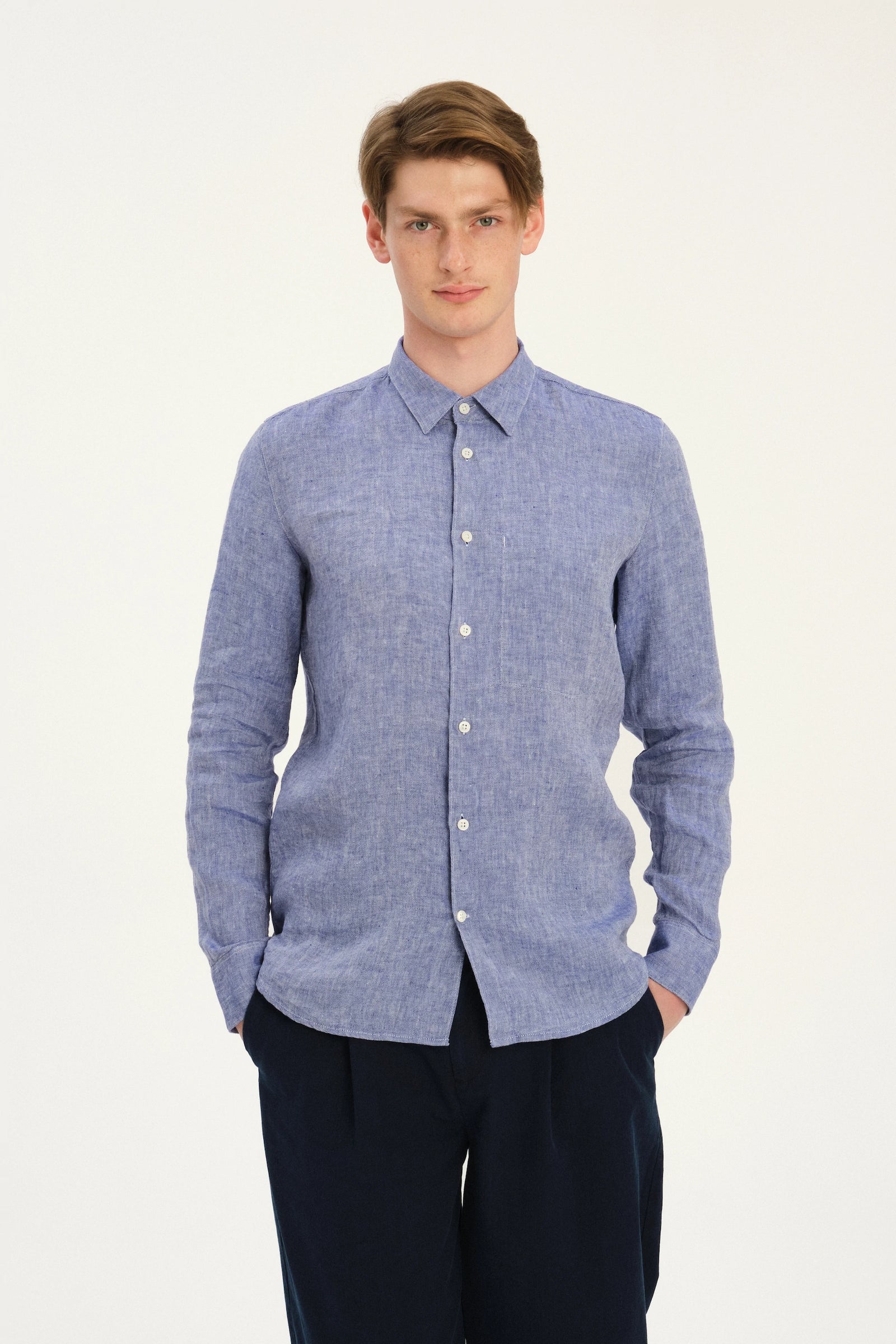 Feel Good Shirt in The Finest Deep Blue Chunky Italian Linen