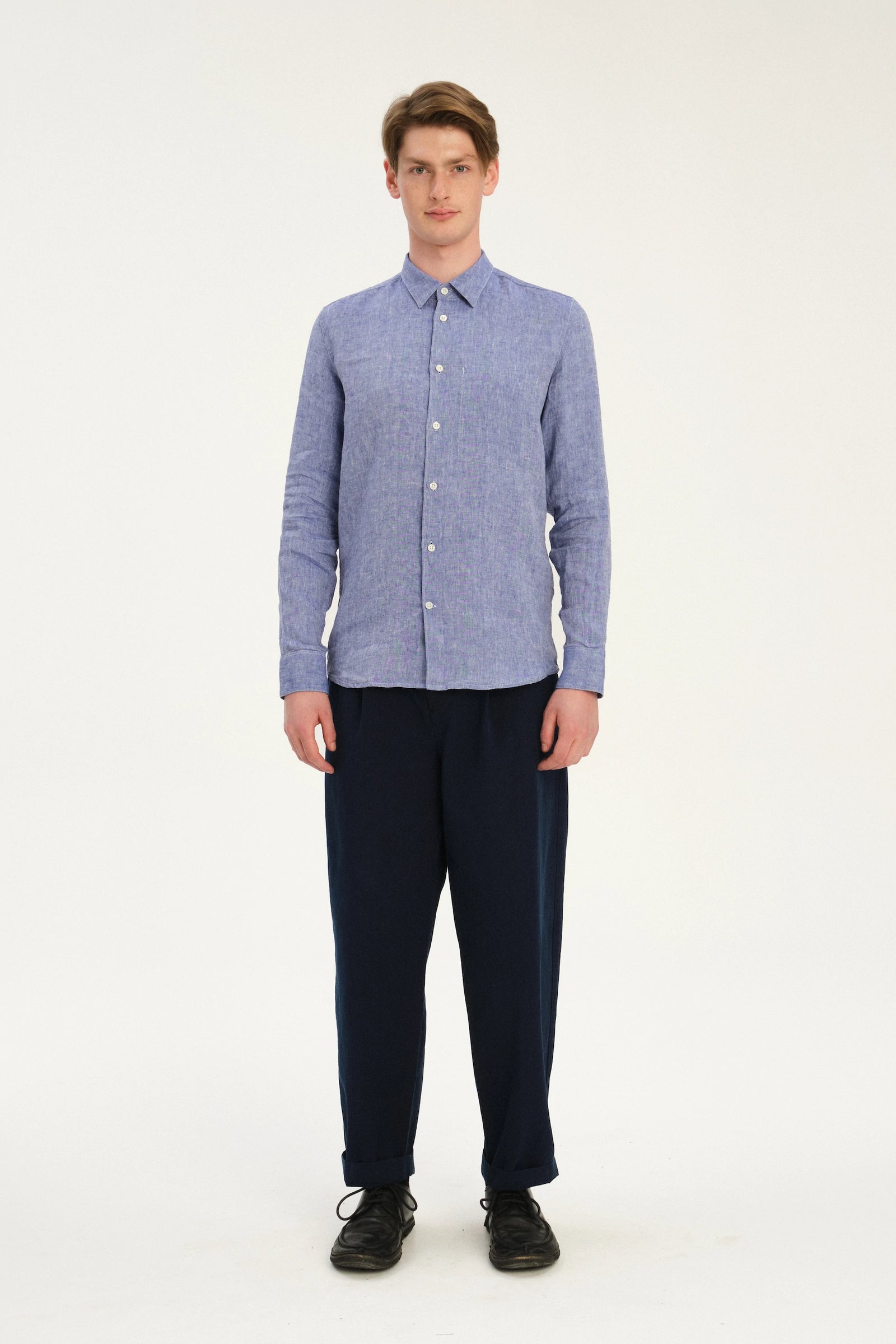Feel Good Shirt in The Finest Deep Blue Chunky Italian Linen