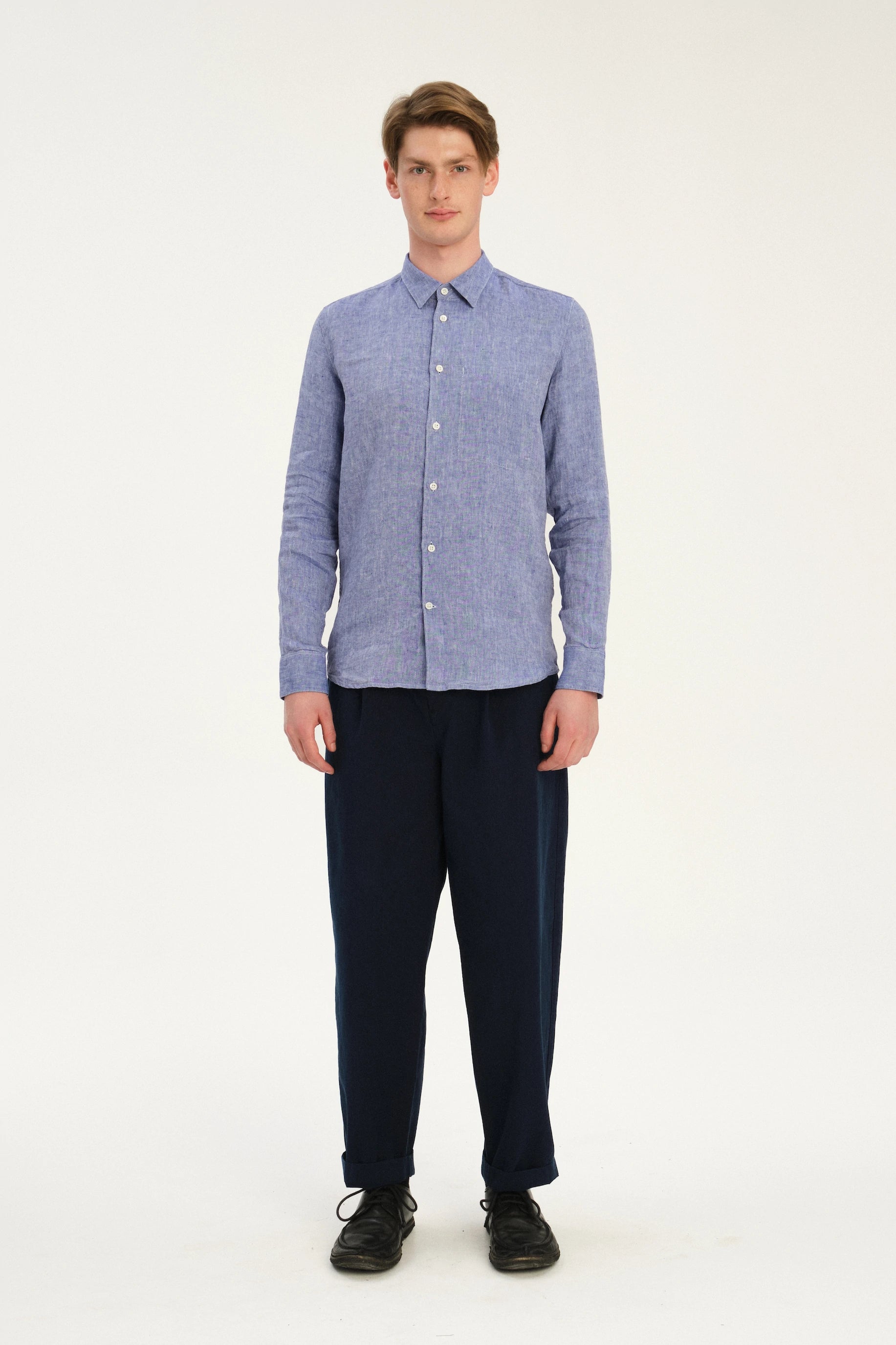 Feel Good Shirt in The Finest Deep Blue Chunky Italian Linen