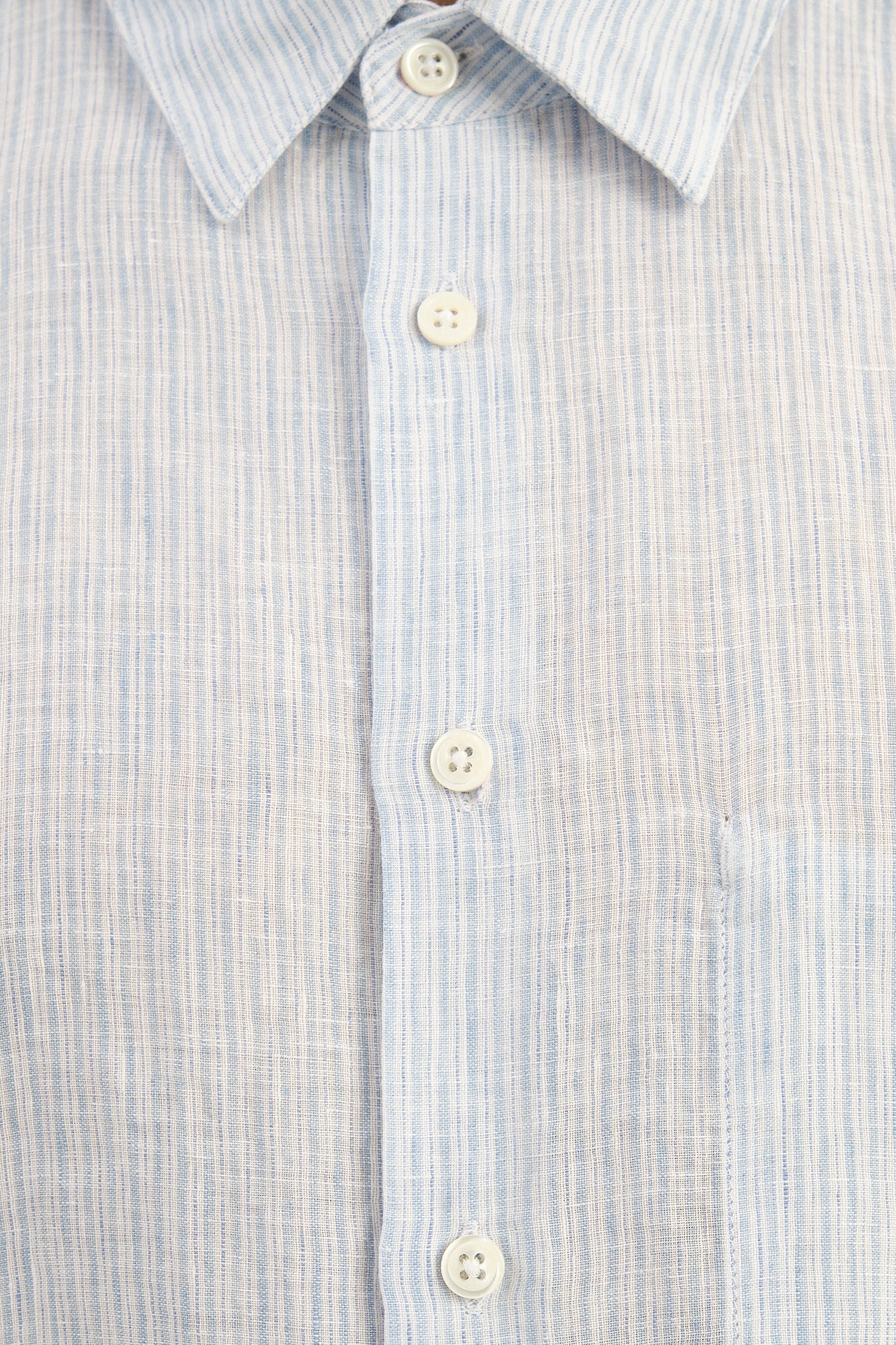 Feel Good Shirt in The Finest White and Subtle Blue Pin Striped Italian Linen
