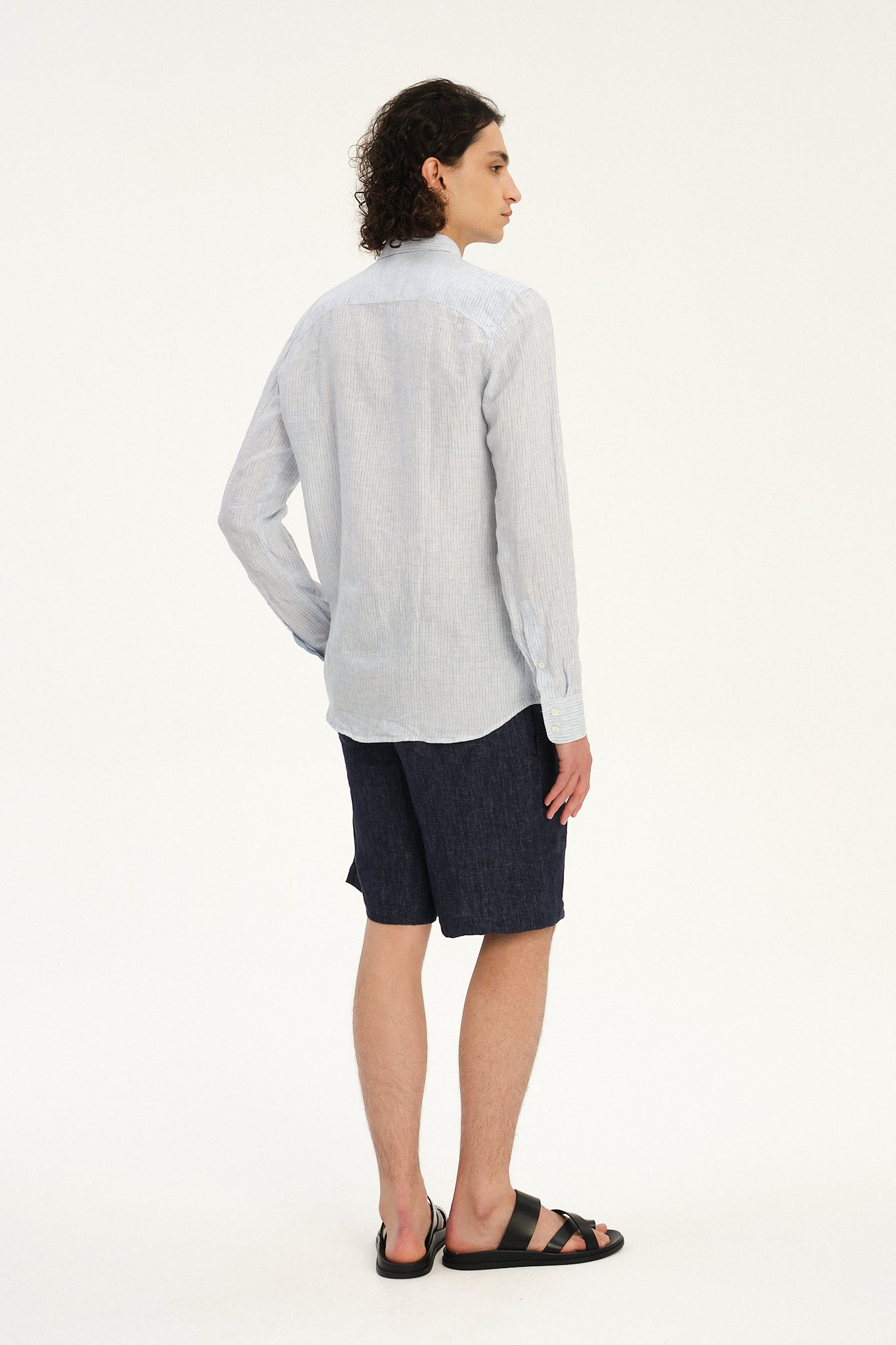 Feel Good Shirt in The Finest White and Subtle Blue Pin Striped Italian Linen