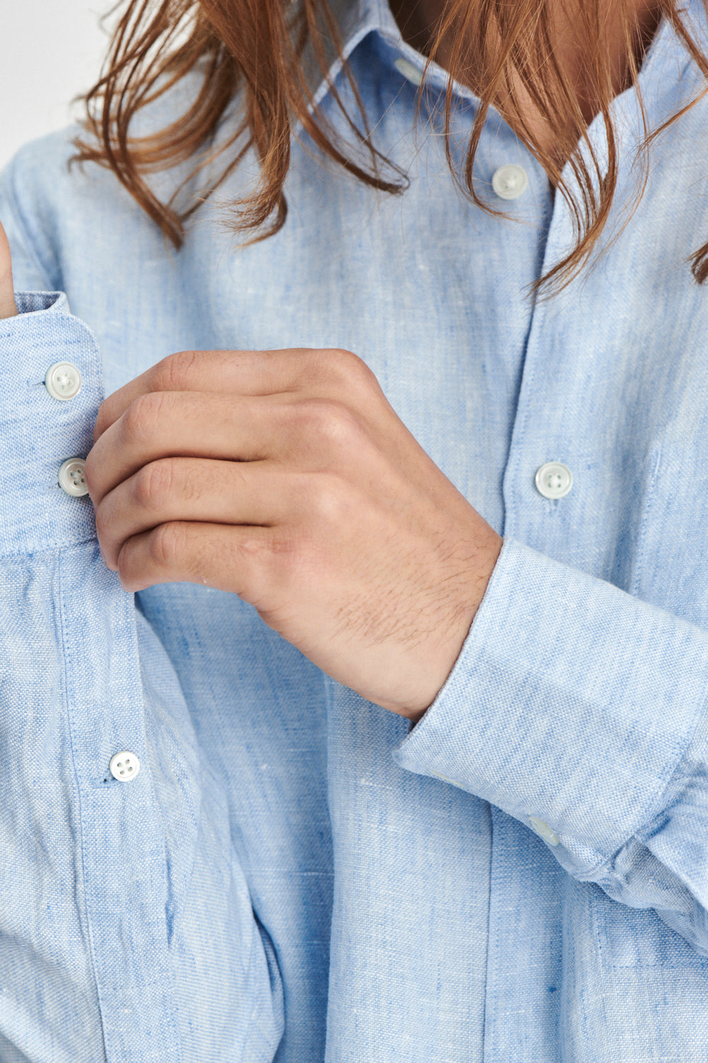 Feel Good Shirt in a Sky Blue Chunky Italian Linen (restock)