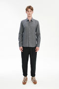 Feel Good Shirt in a Fine Melange Soft Grey Italian Cotton and Virgin Wool