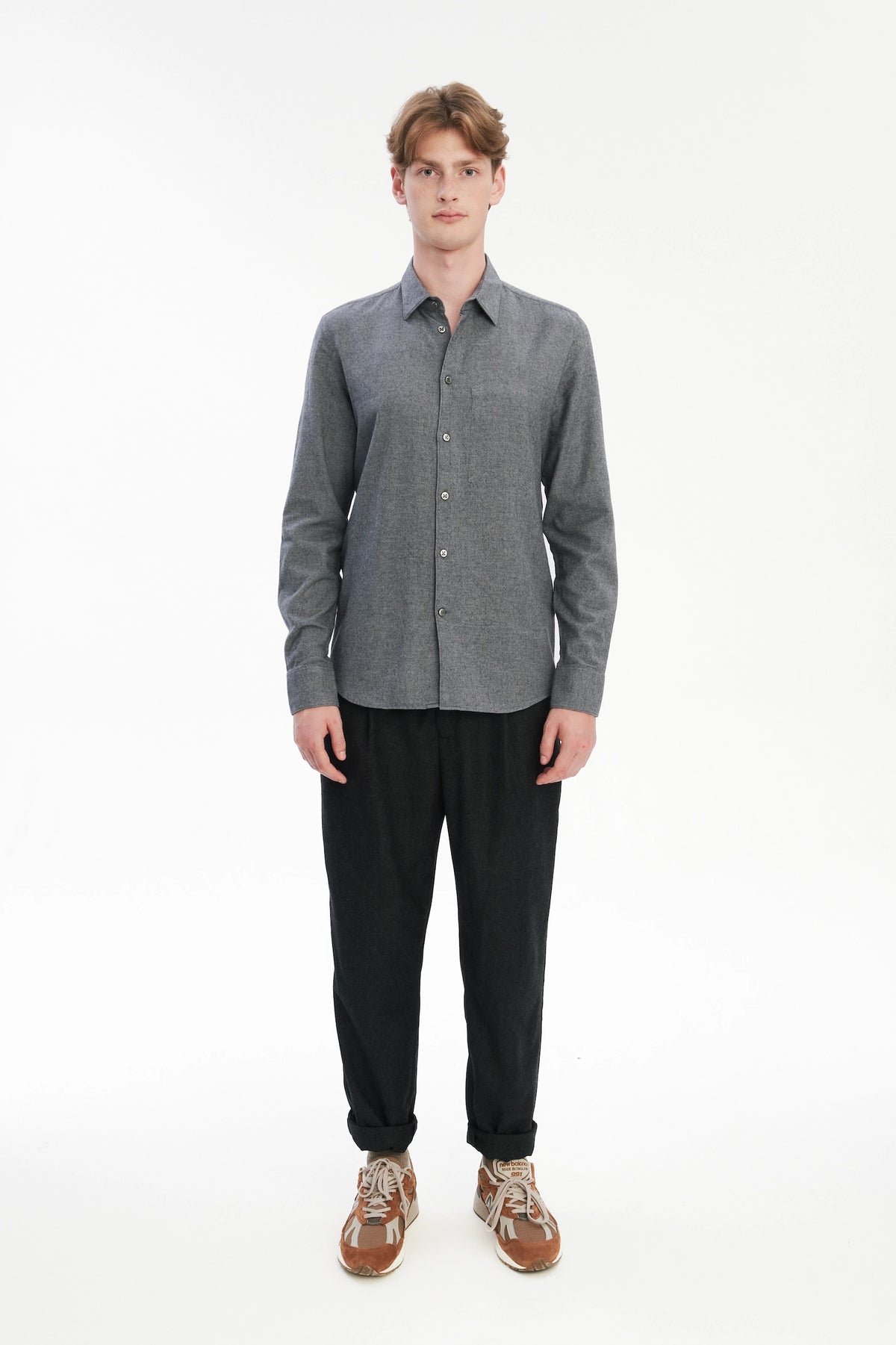 Feel Good Shirt in a Fine Melange Soft Grey Italian Cotton and Virgin Wool