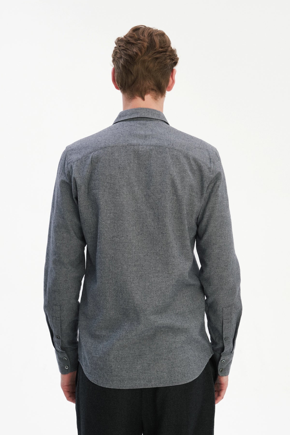 Feel Good Shirt in a Fine Melange Soft Grey Italian Cotton and Virgin Wool