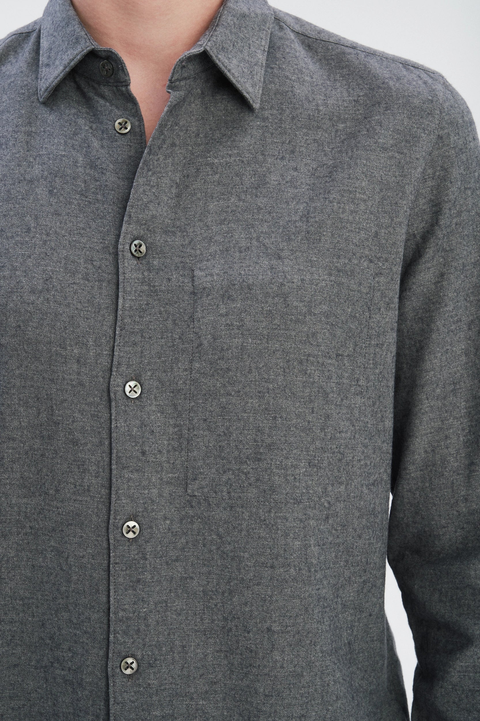 Feel Good Shirt in a Fine Melange Soft Grey Italian Cotton and Virgin Wool