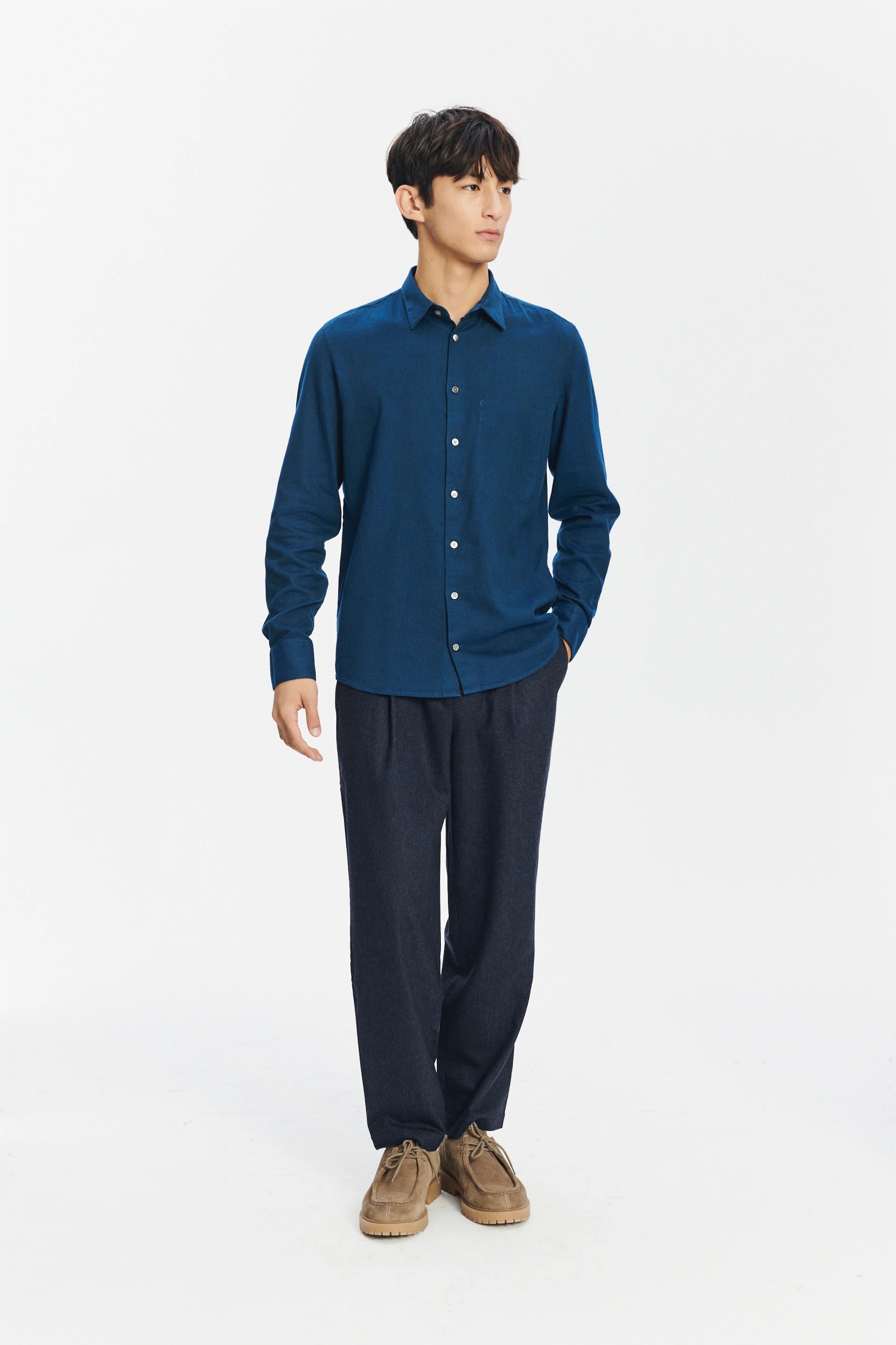 Feel Good Shirt in a Petrol Blue Uniquely Soft Italian Lyocell and Cotton Flannel