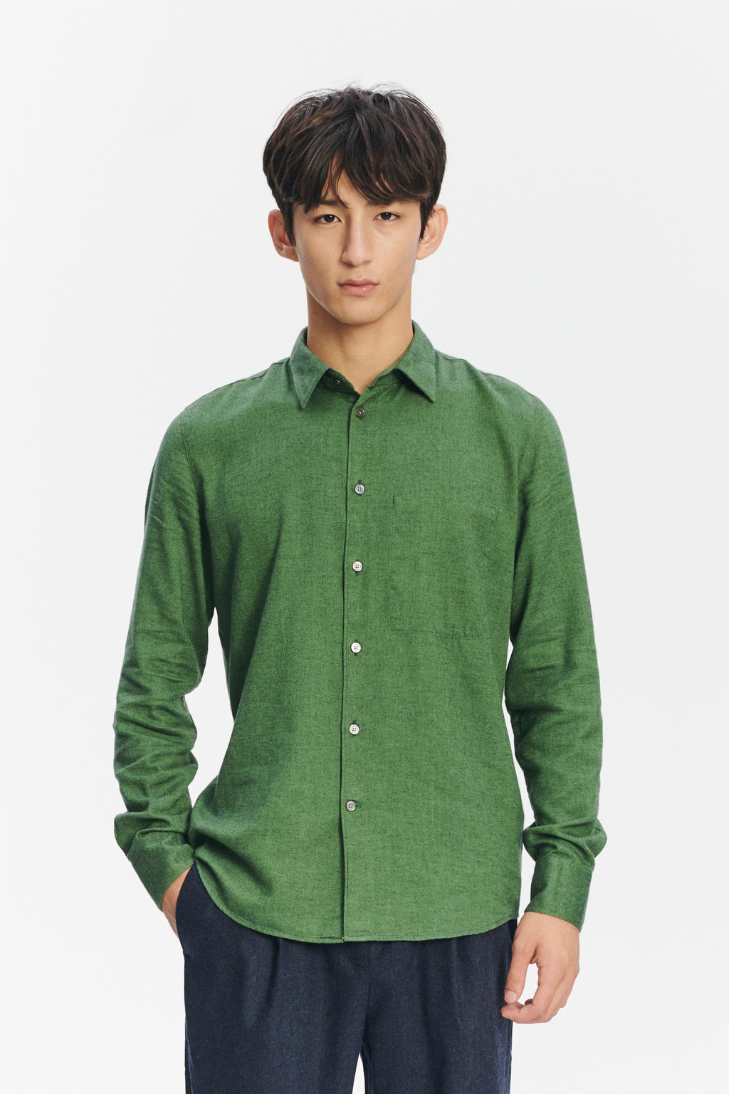 Feel Good Shirt in a Green Uniquely Soft Italian Lyocell and Cotton Flannel