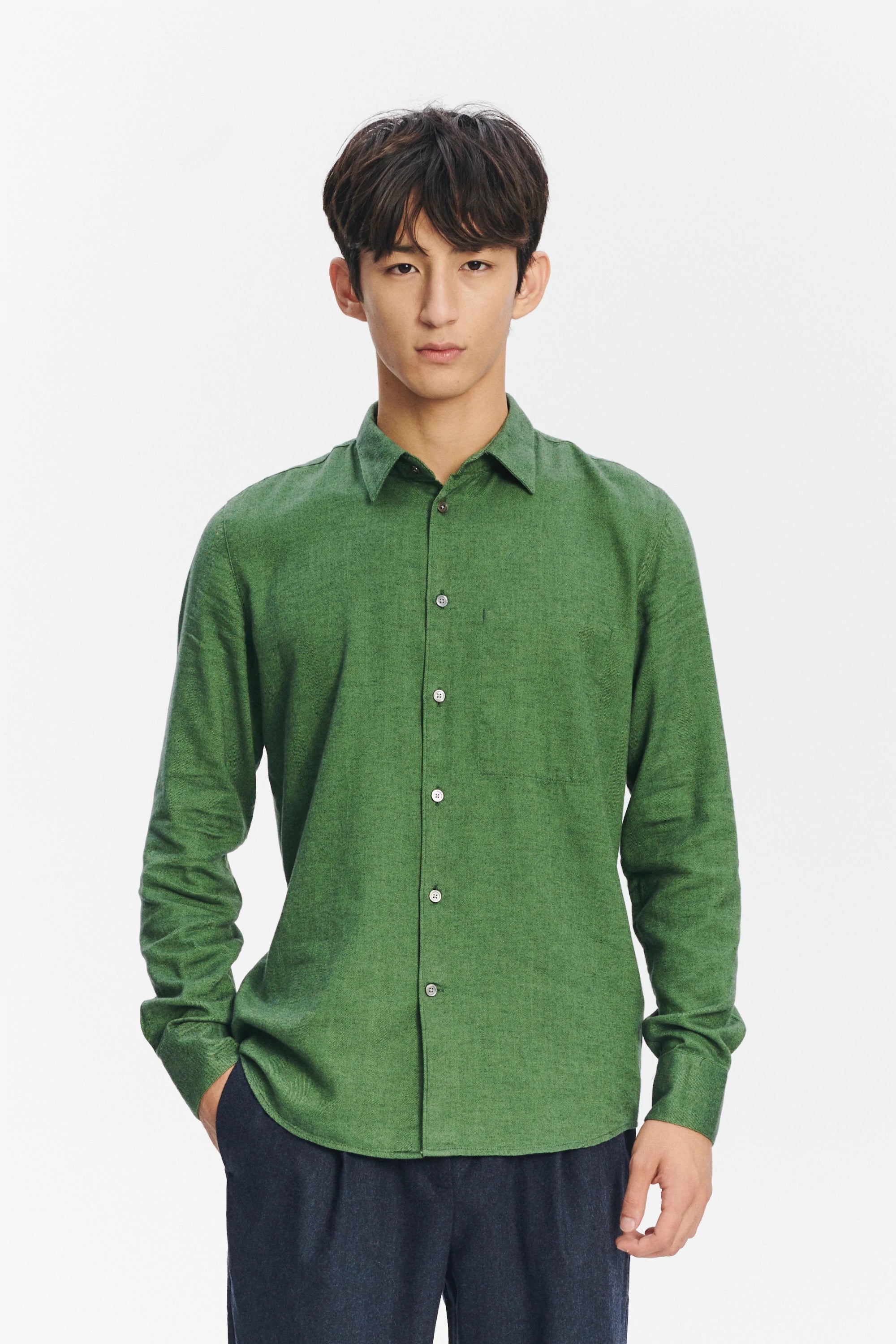 Feel Good Shirt in a Green Uniquely Soft Italian Lyocell and Cotton Flannel