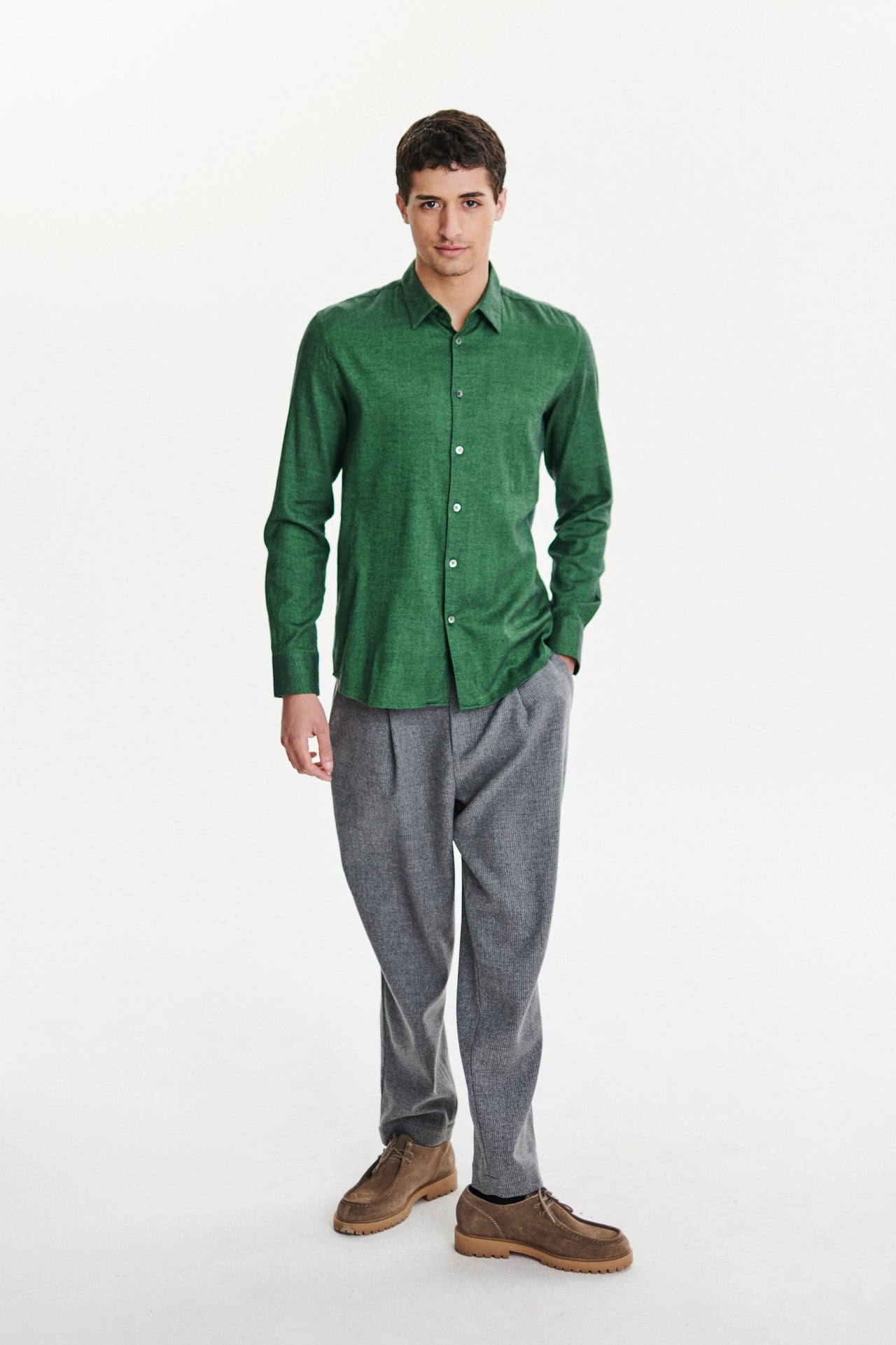 Feel Good Shirt in a Green Uniquely Soft Italian Lyocell and Cotton Flannel