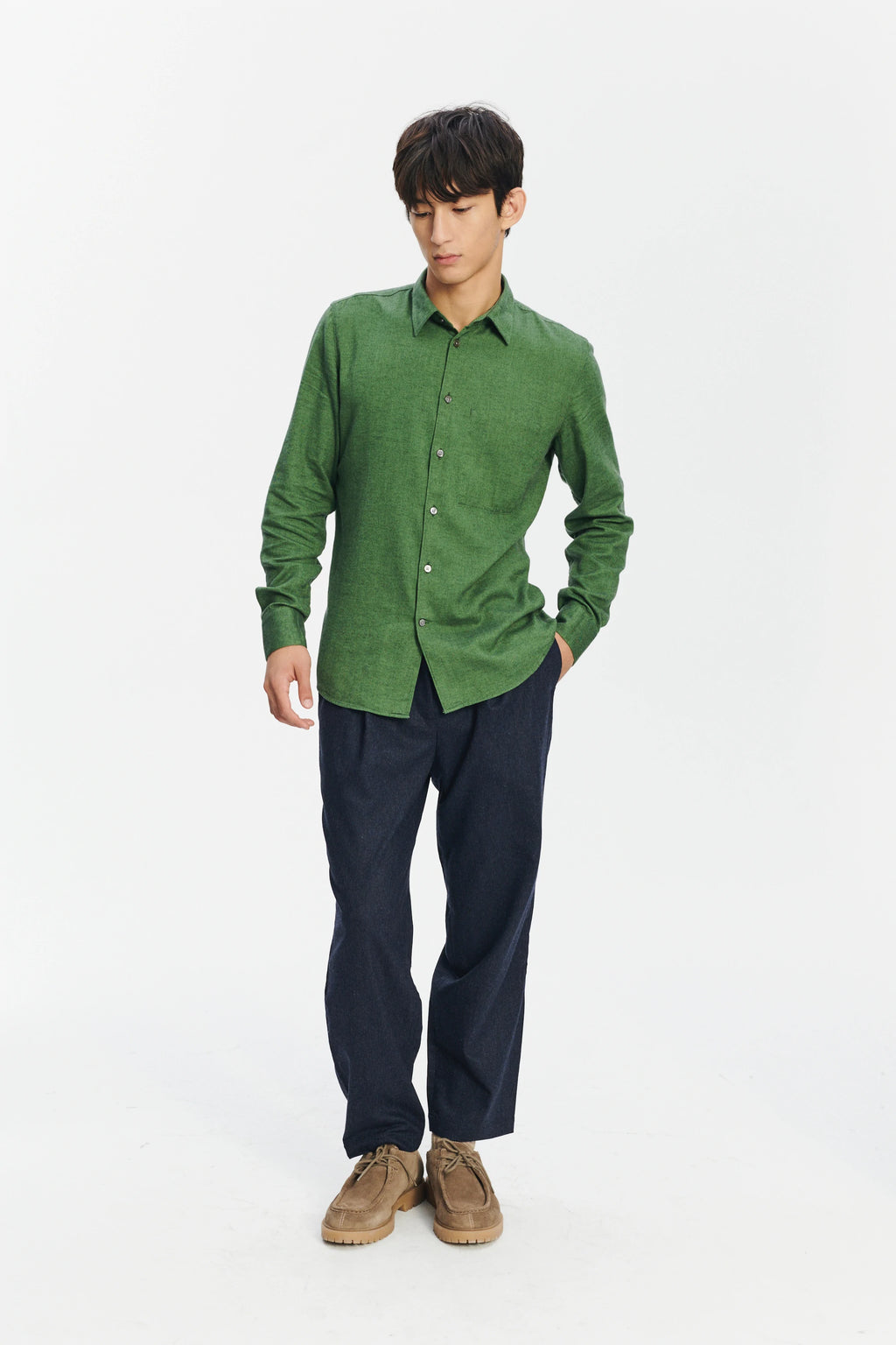 Feel Good Shirt in a Green Uniquely Soft Italian Lyocell and Cotton Flannel