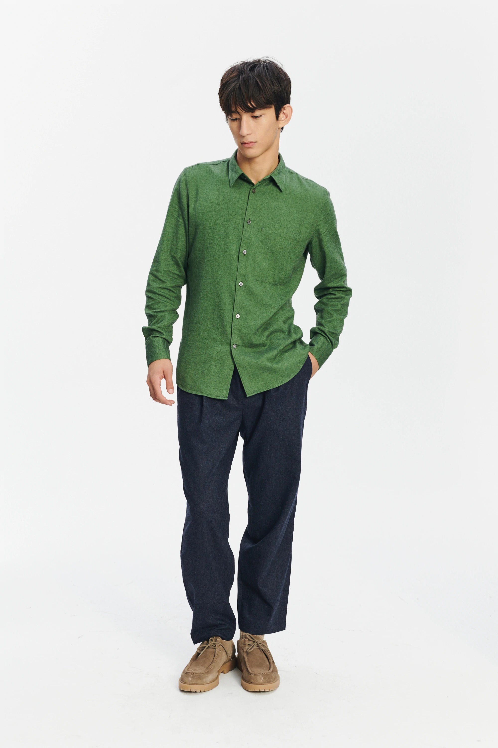 Feel Good Shirt in a Green Uniquely Soft Italian Lyocell and Cotton Flannel
