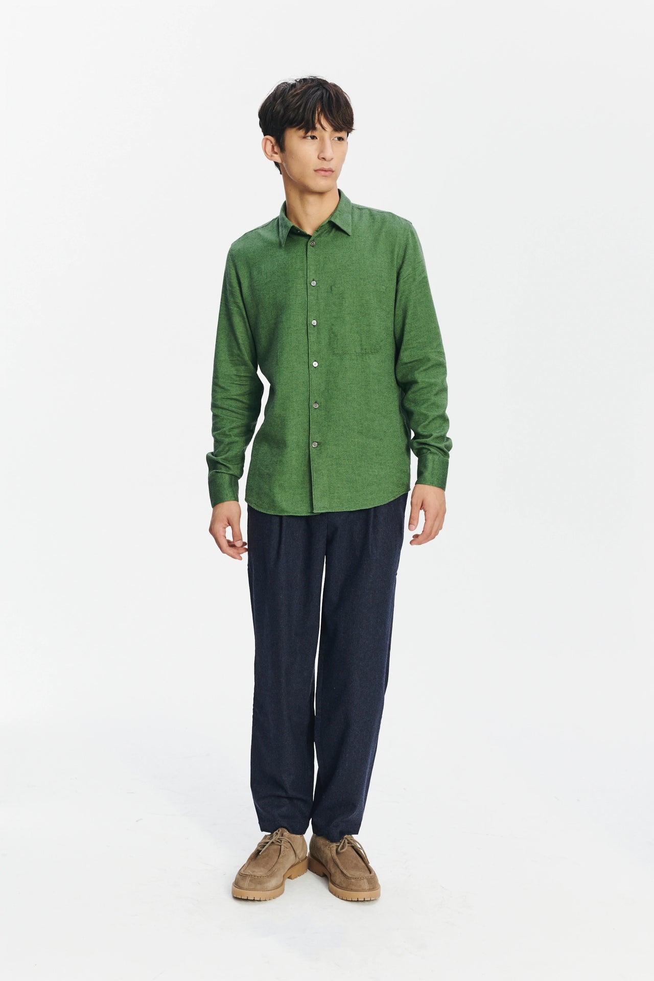 Feel Good Shirt in a Green Uniquely Soft Italian Lyocell and Cotton Flannel