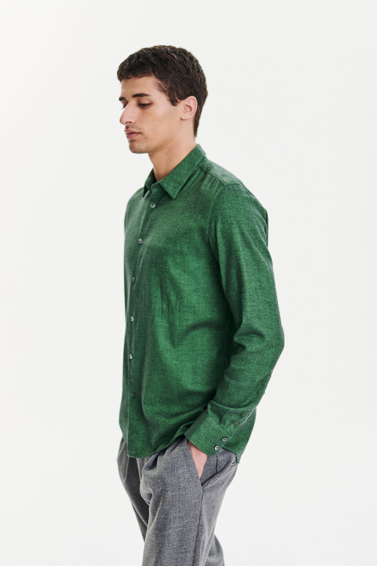 Feel Good Shirt in a Green Uniquely Soft Italian Lyocell and Cotton Flannel