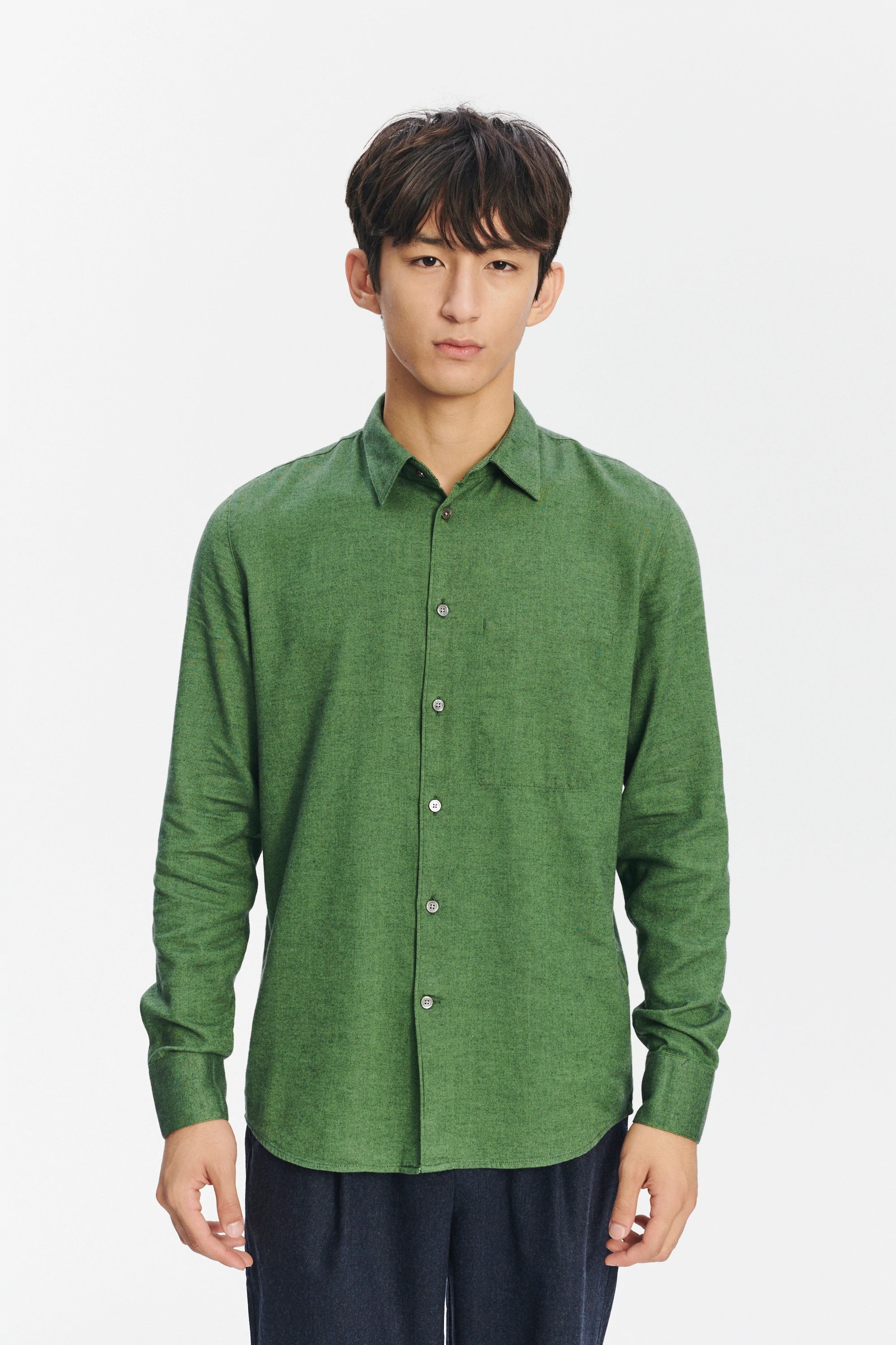 Feel Good Shirt in a Green Uniquely Soft Italian Lyocell and Cotton Flannel