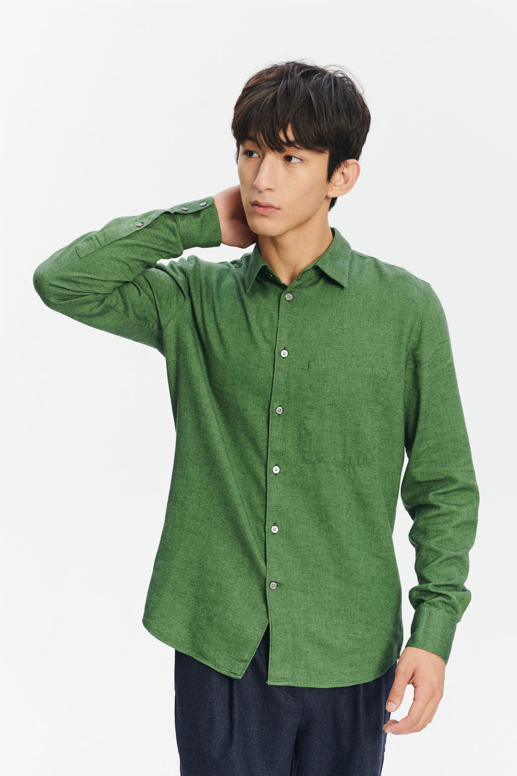 Feel Good Shirt in a Green Uniquely Soft Italian Lyocell and Cotton Flannel
