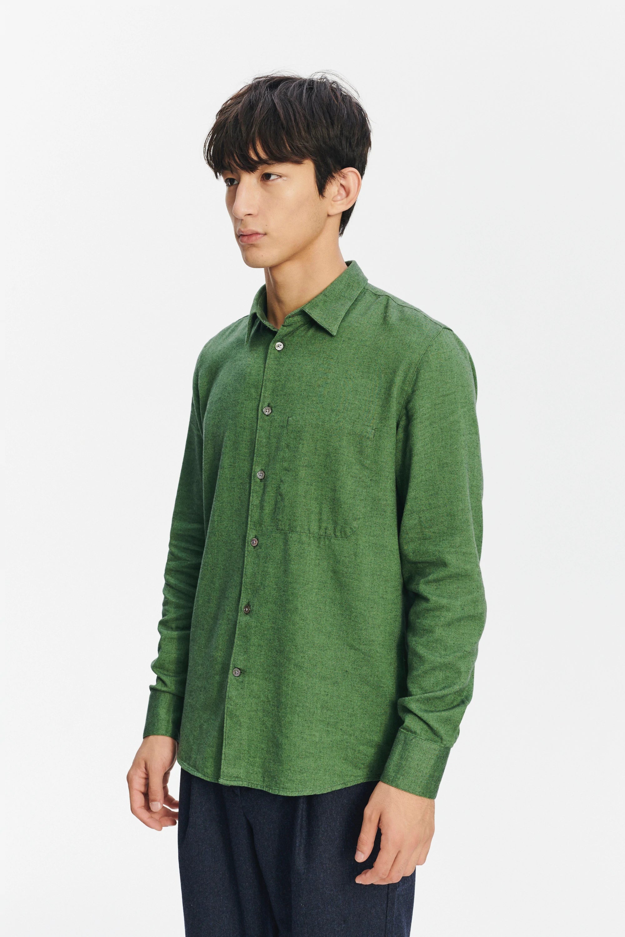 Feel Good Shirt in a Green Uniquely Soft Italian Lyocell and Cotton Flannel