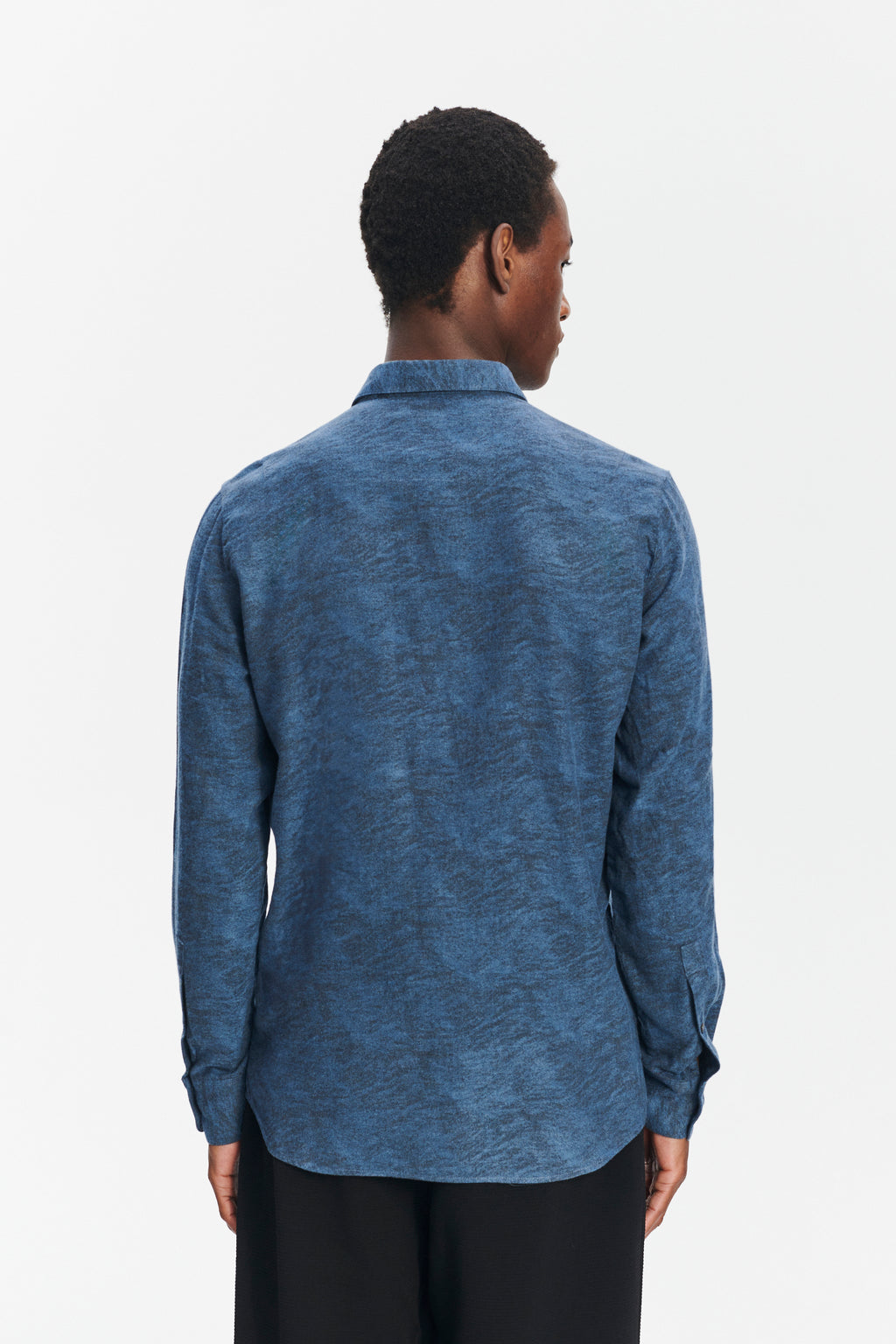 Feel Good Shirt in an Indigo Navy Blue and Black Soft Jacquard Italian Cotton and Lyocell Flannel